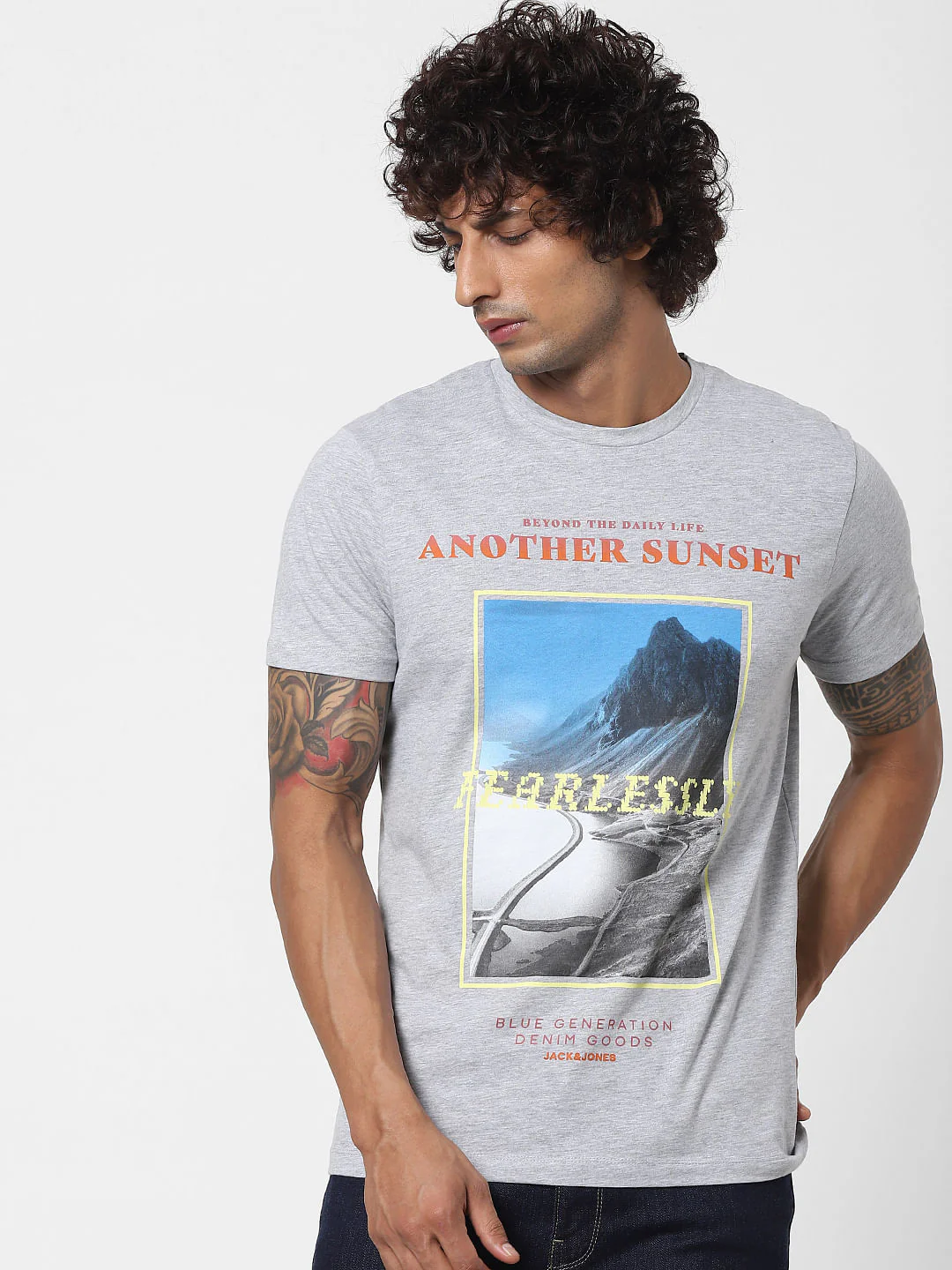 Grey Graphic Print Crew Neck T-shirt - Image 2