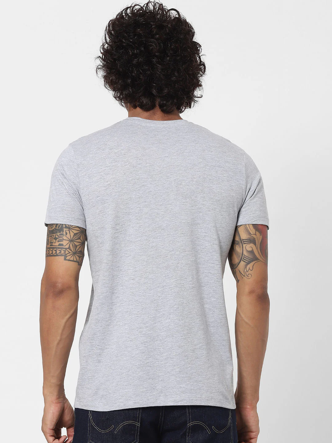 Grey Graphic Print Crew Neck T-shirt - Image 4