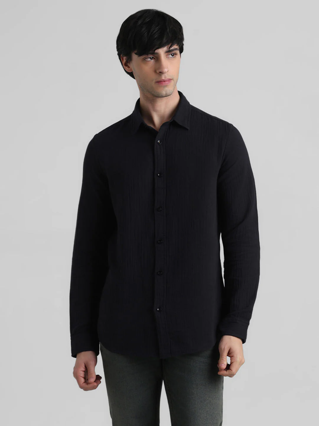 Black Crinkle Weave Shirt - Image 2