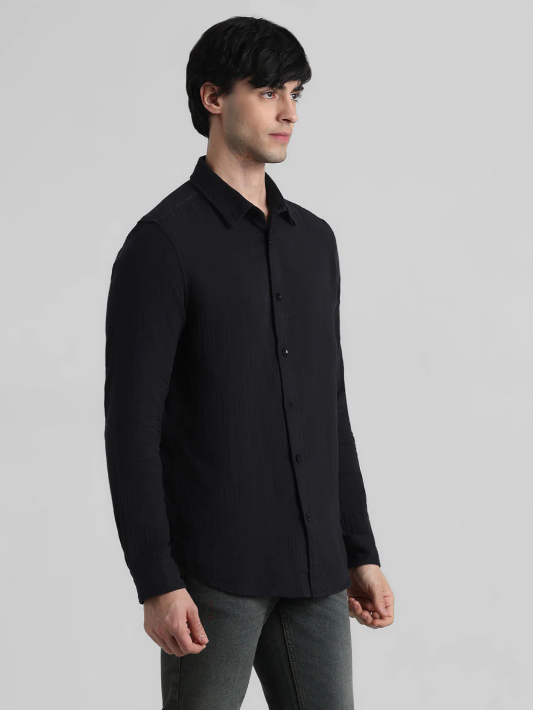 Black Crinkle Weave Shirt - Image 3