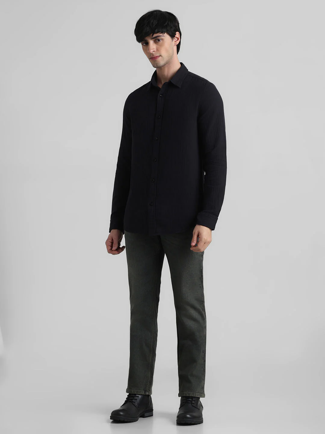 Black Crinkle Weave Shirt - Image 6