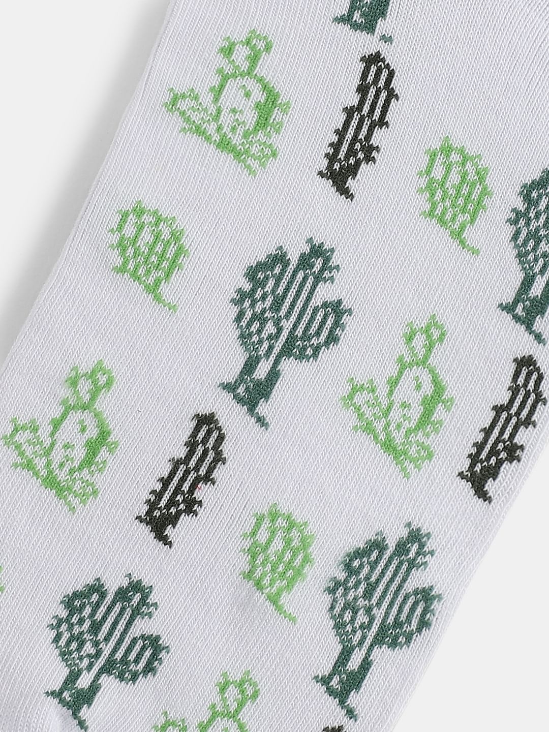 White Cactus Print Ankle-Length Socks - Image 2