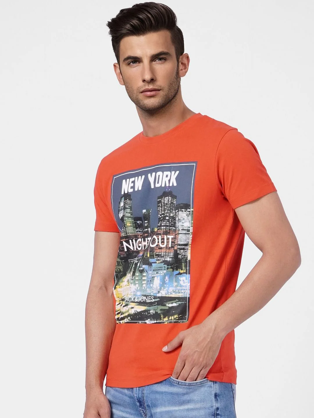 Orange Graphic Crew Neck T-shirt - Image 3
