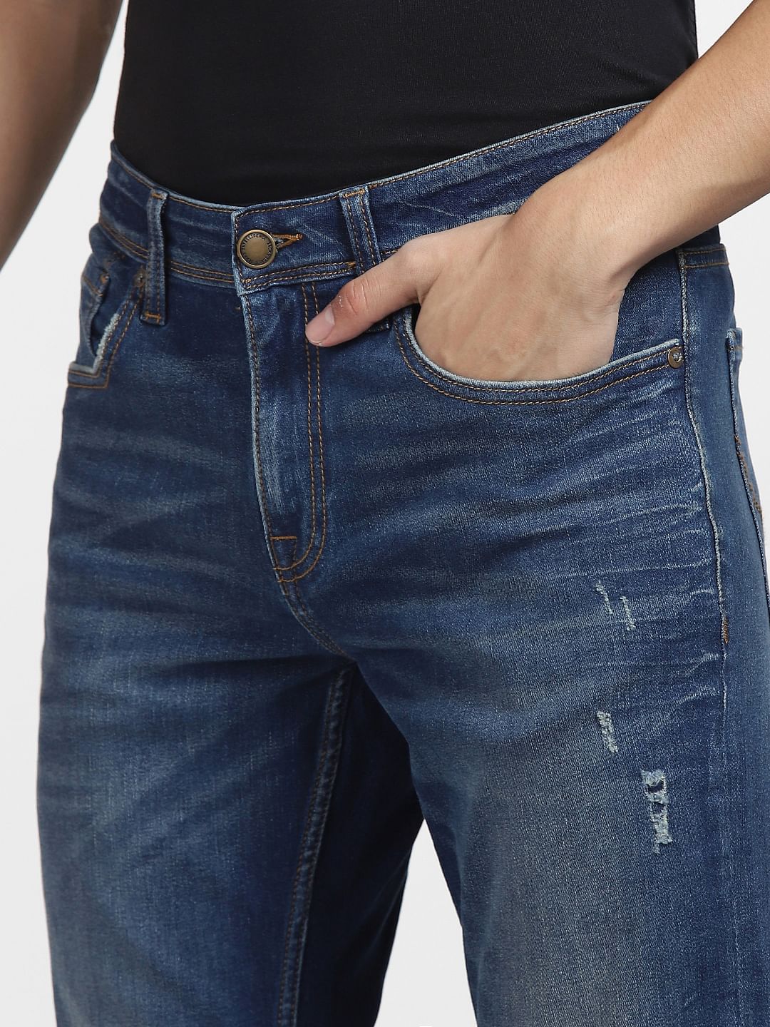 Blue Low Rise Distressed Glenn Slim Fit Jeans - Image 5