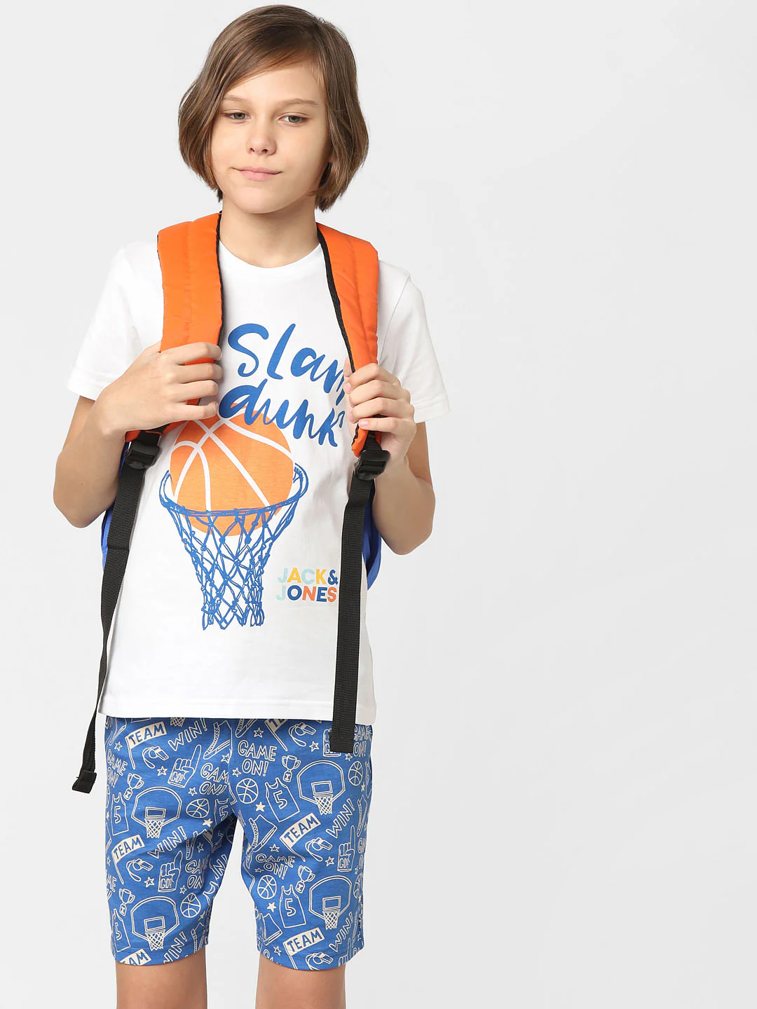 BOYS White & Blue T-shirt & Shorts Sleepwear Set