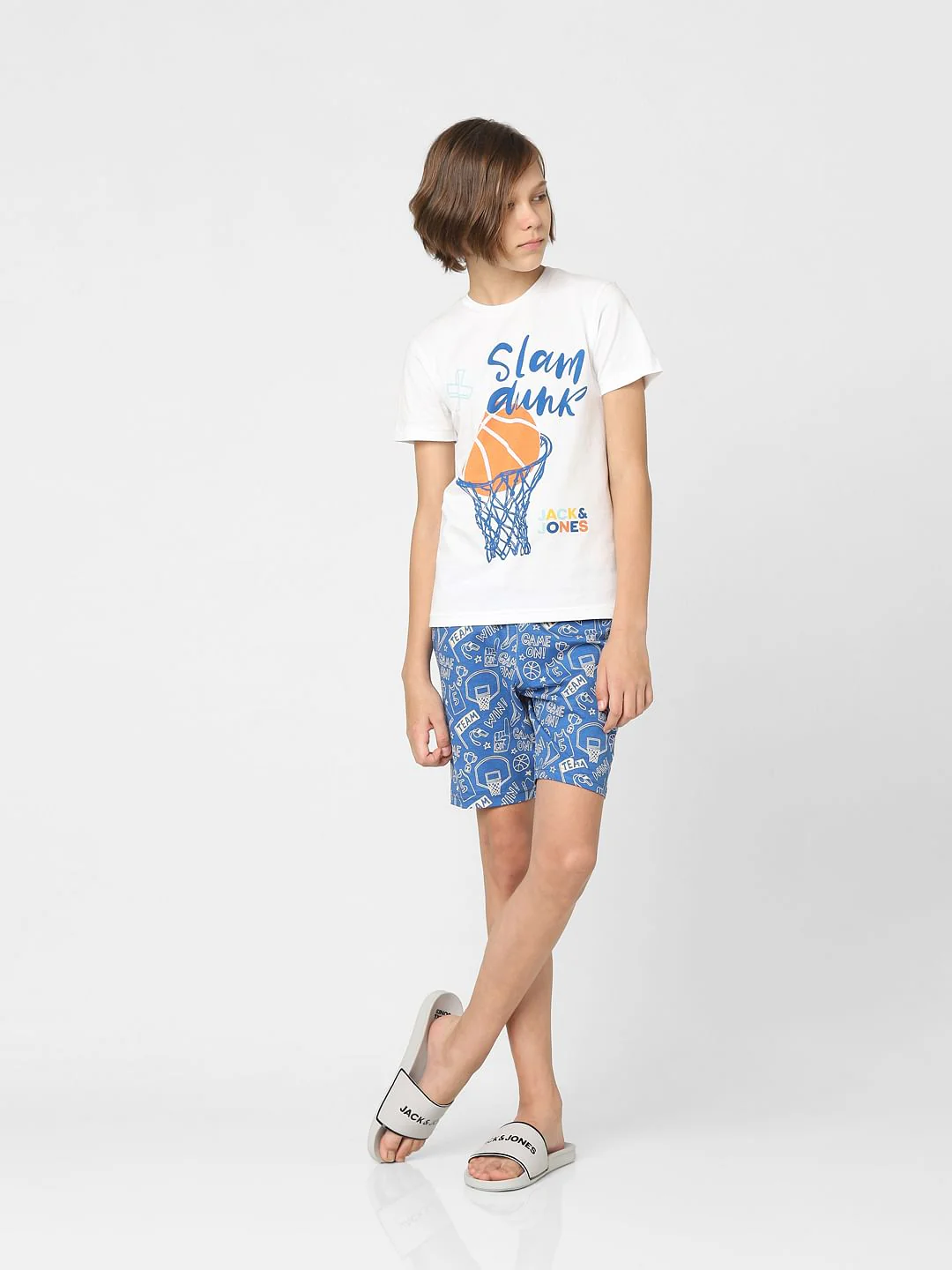 BOYS White & Blue T-shirt & Shorts Sleepwear Set - Image 6