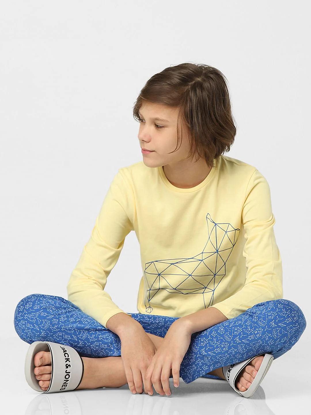 Boys Yellow Printed T-shirts & Pyjama Night Suit Set