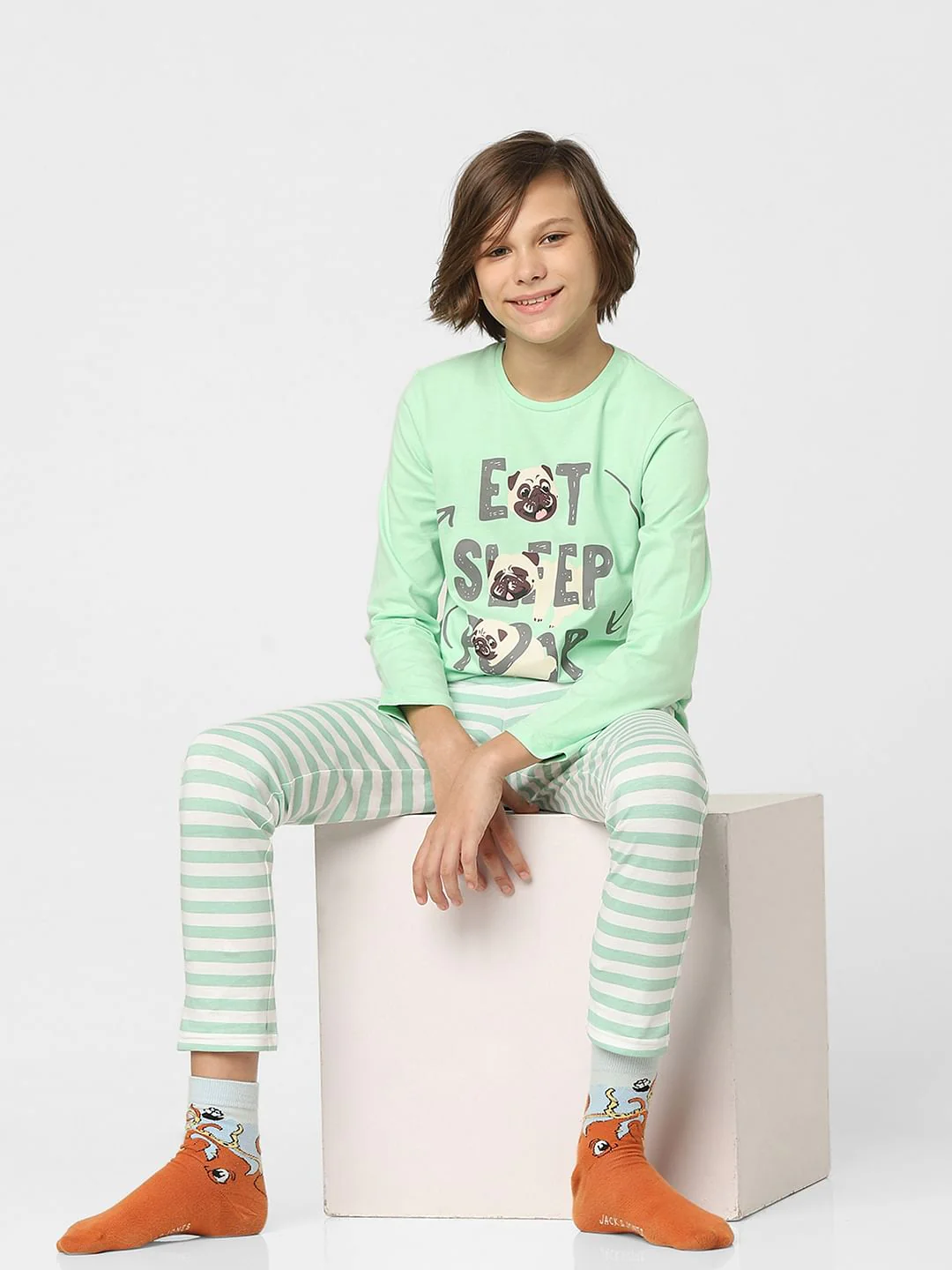 Boys Green Printed T-shirts & Pyjama Night Suit Set