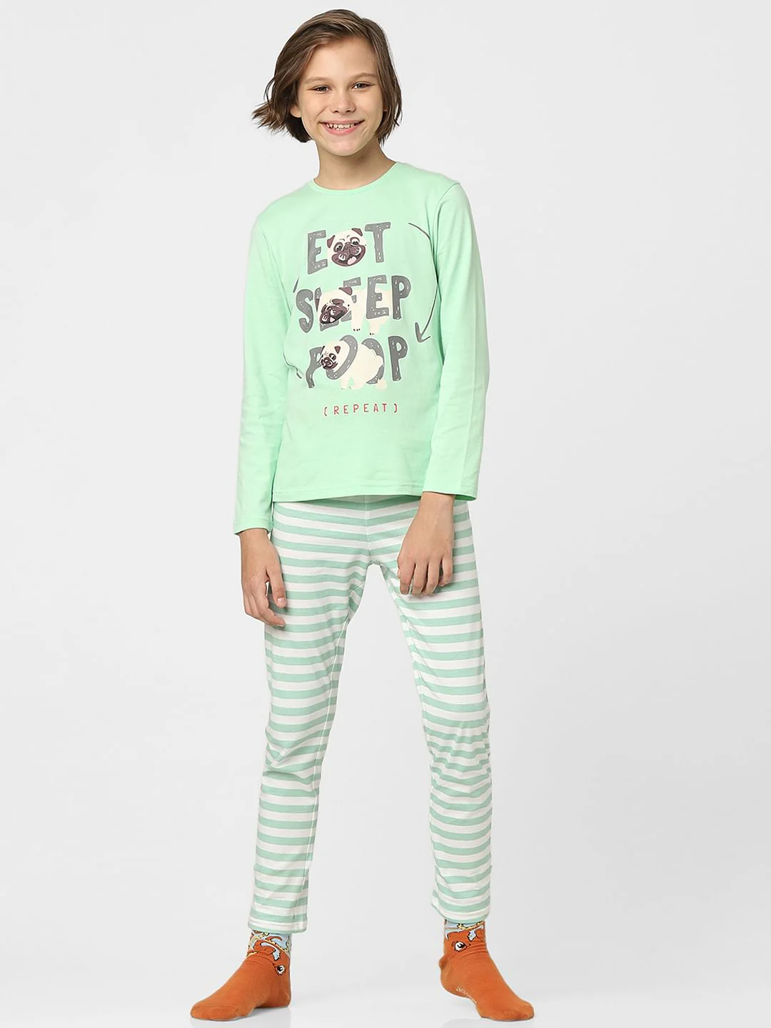 Boys Green Printed T-shirts & Pyjama Night Suit Set - Image 6