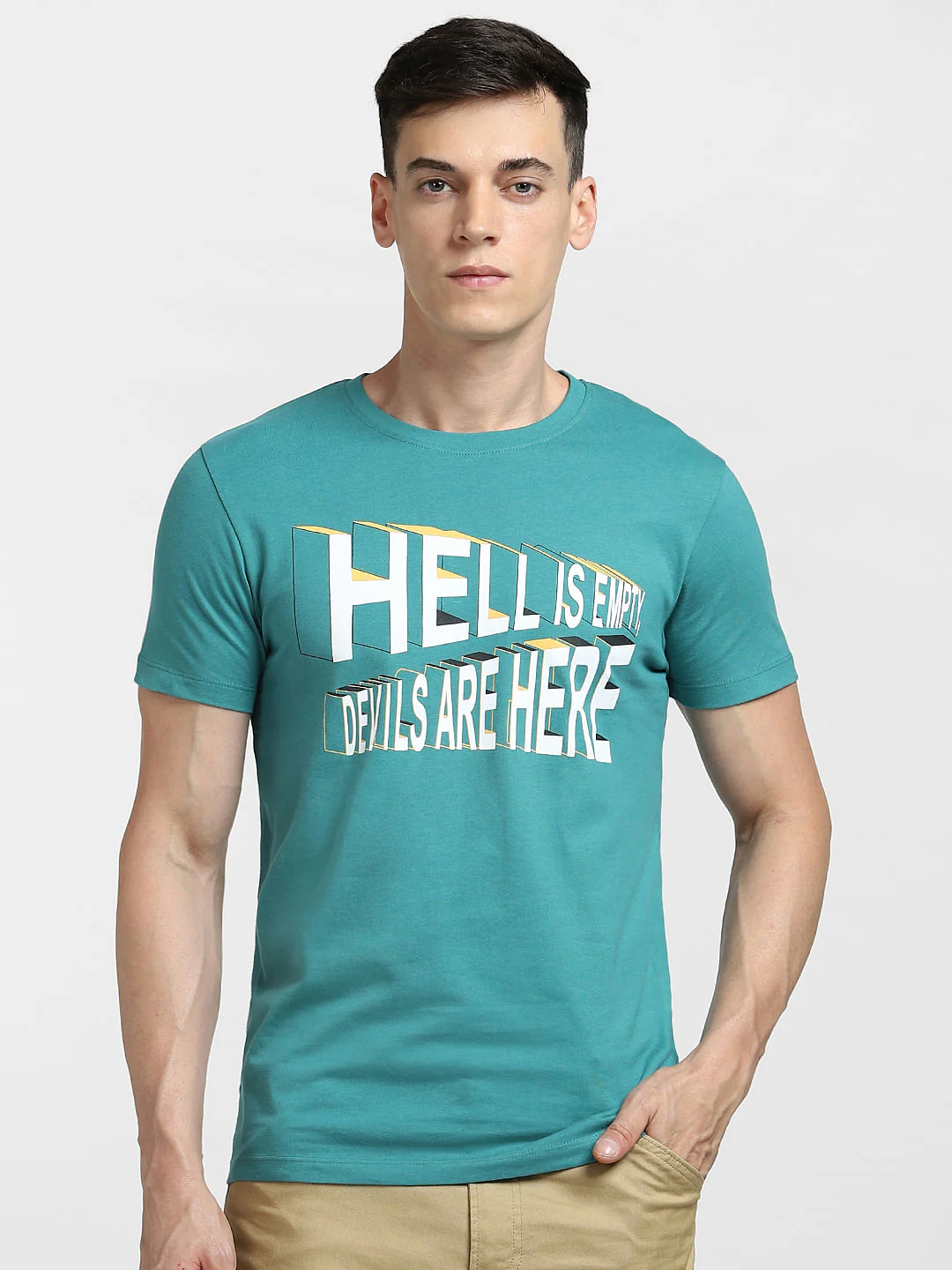 Blue Typographic Print Crew Neck T-shirt - Image 2