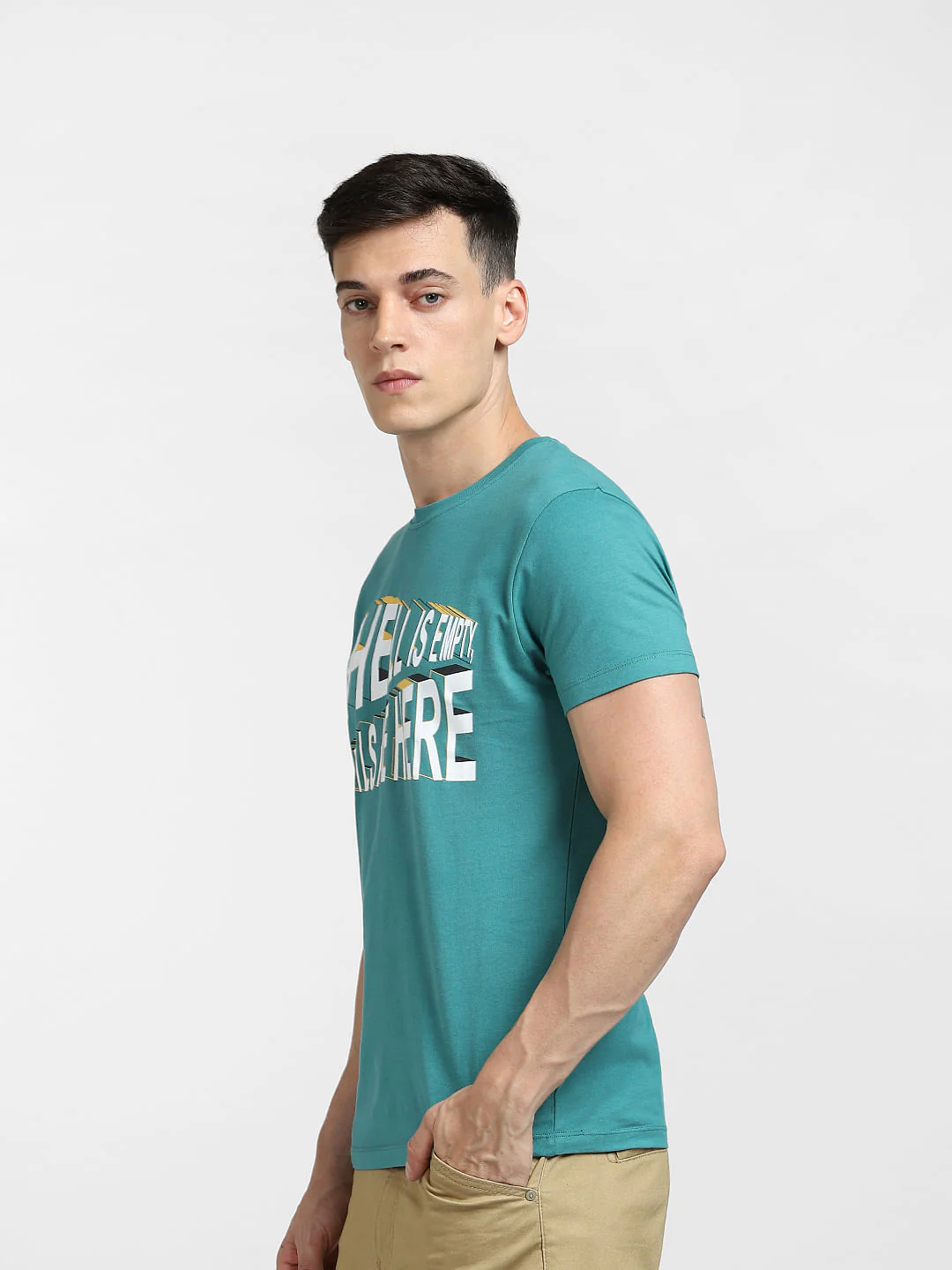 Blue Typographic Print Crew Neck T-shirt - Image 3