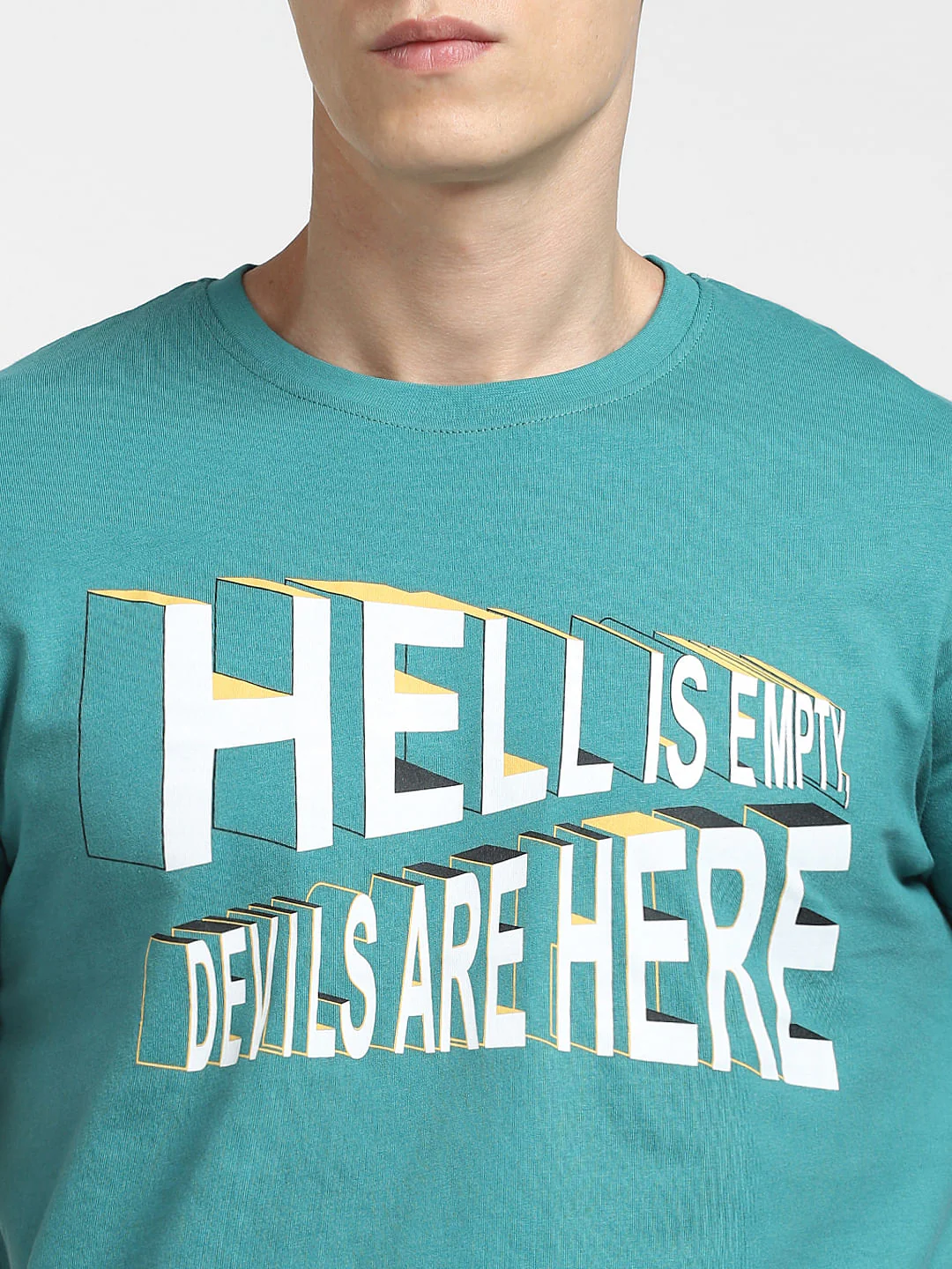 Blue Typographic Print Crew Neck T-shirt - Image 5