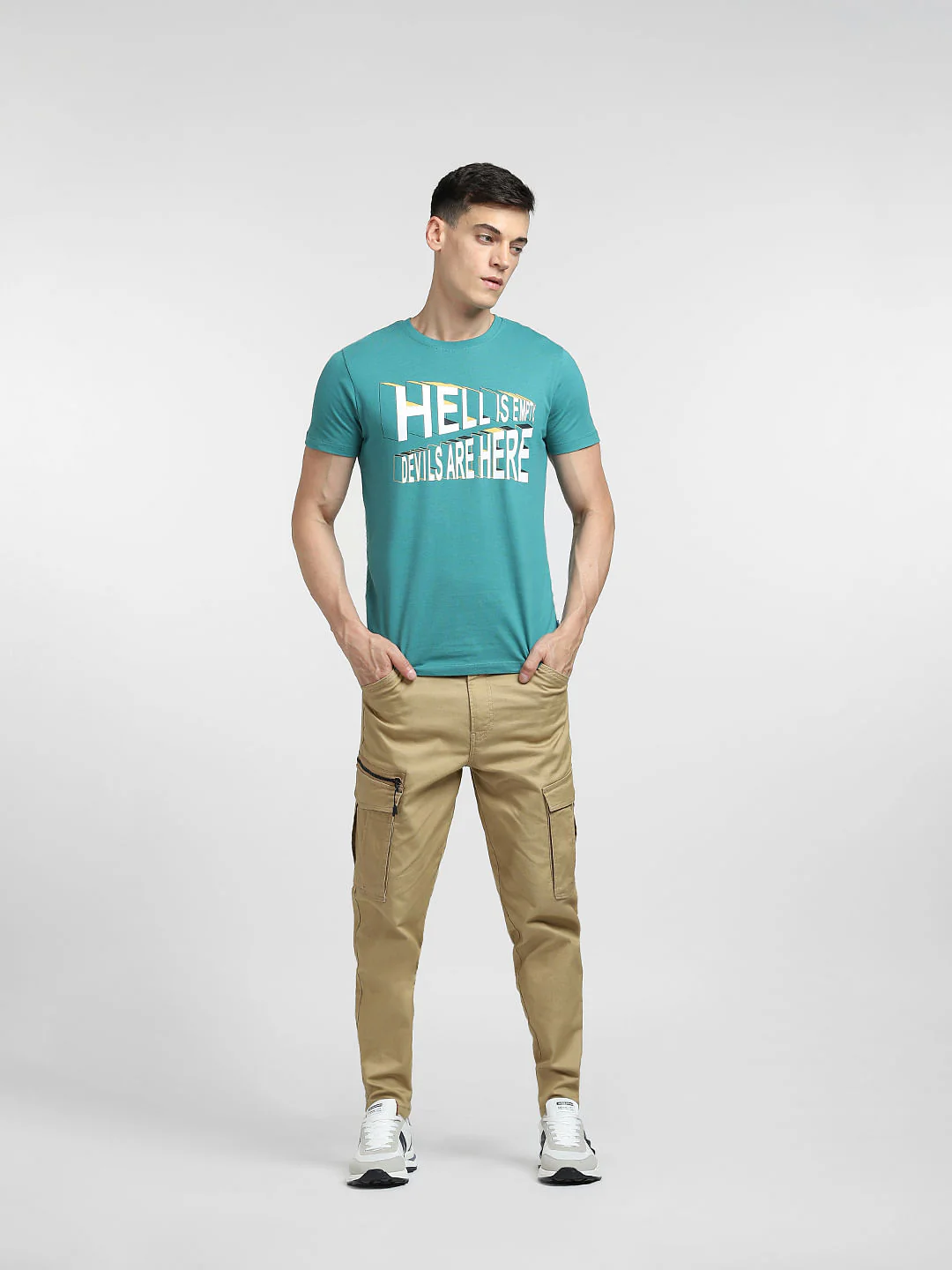 Blue Typographic Print Crew Neck T-shirt - Image 6