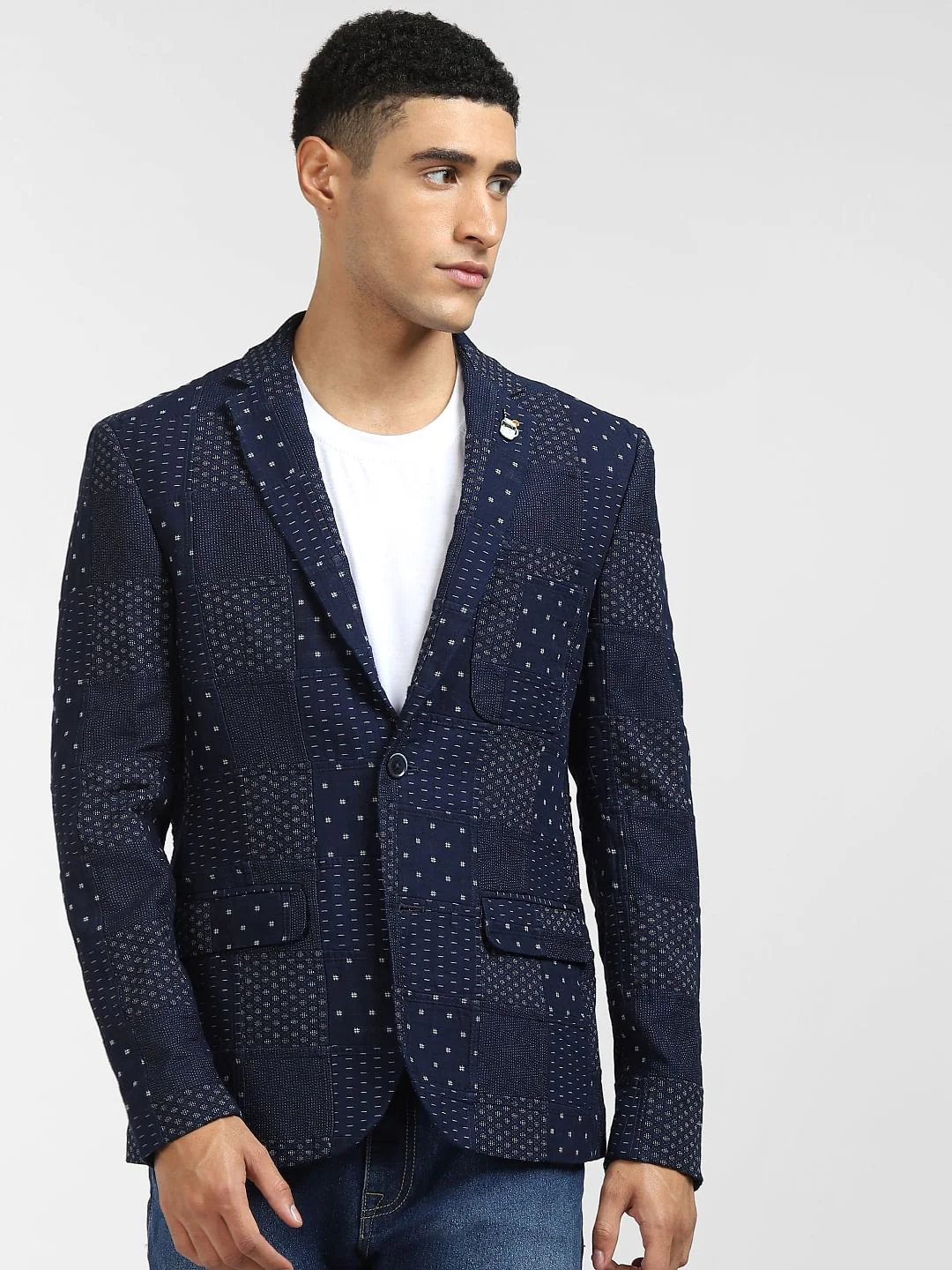 Navy Blue Printed Blazer - Image 2