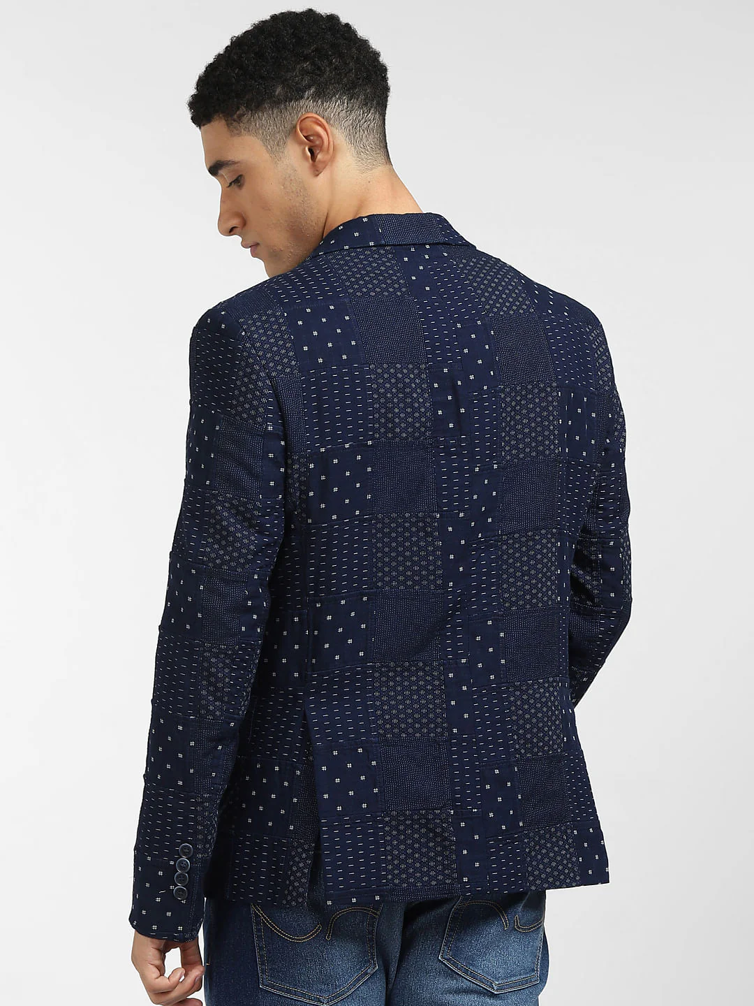 Navy Blue Printed Blazer - Image 4