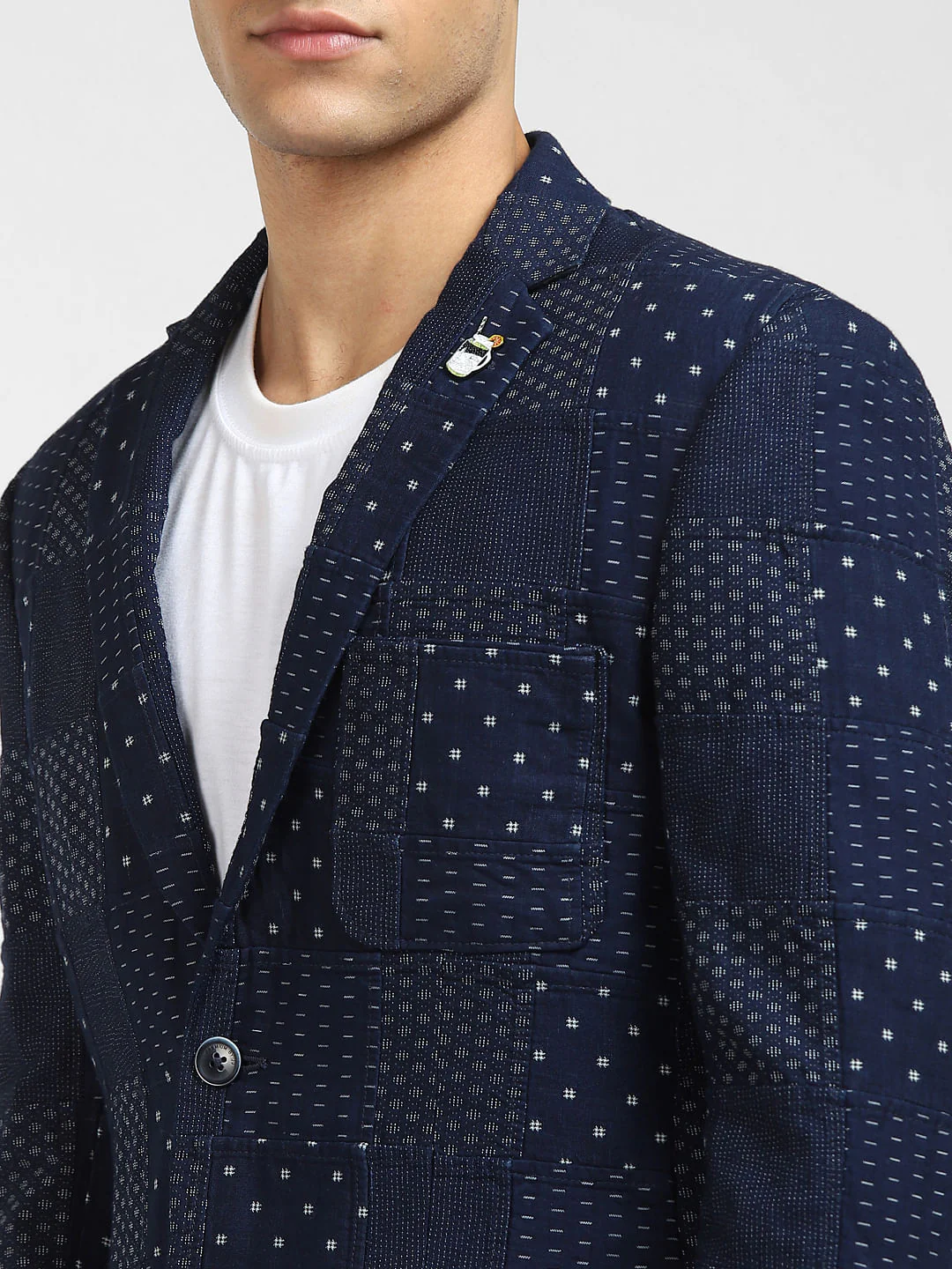 Navy Blue Printed Blazer - Image 5