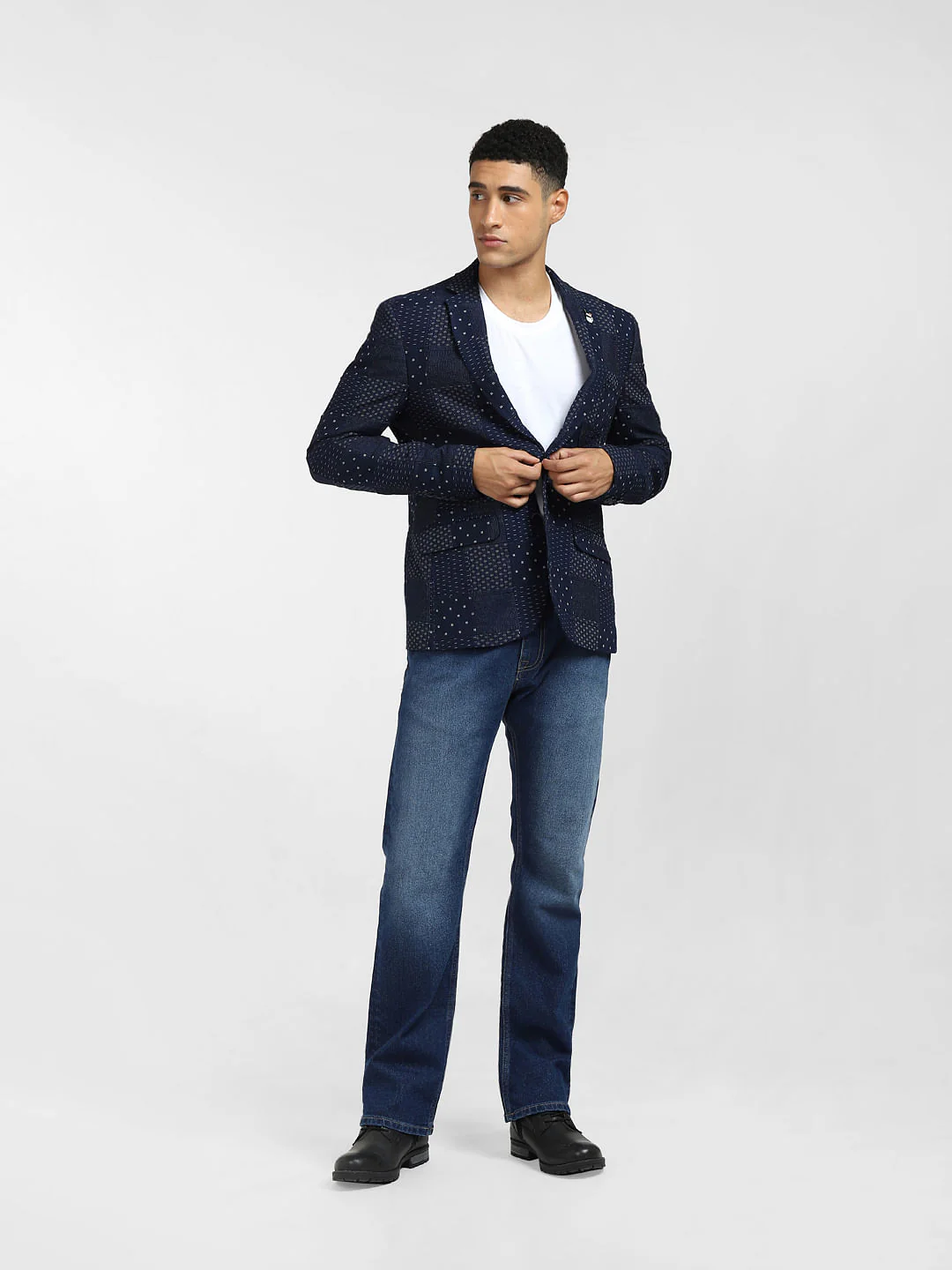 Navy Blue Printed Blazer - Image 6