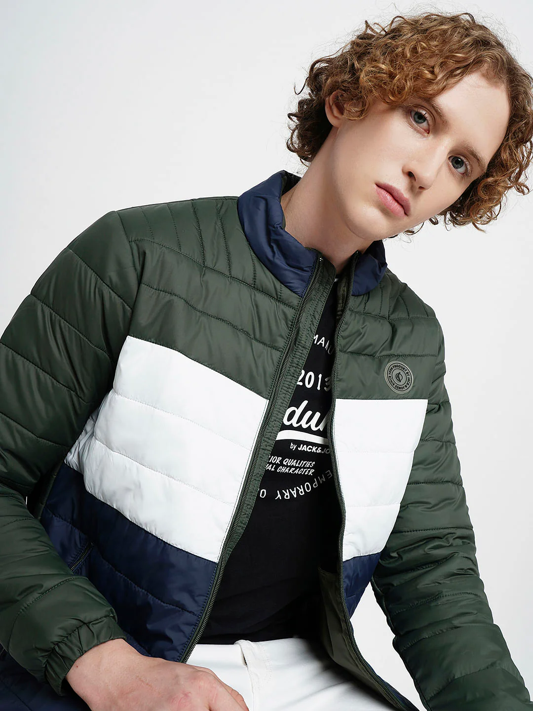 PRODUKT by JACK&JONES Green Colourblocked Hooded Puffer Jacket