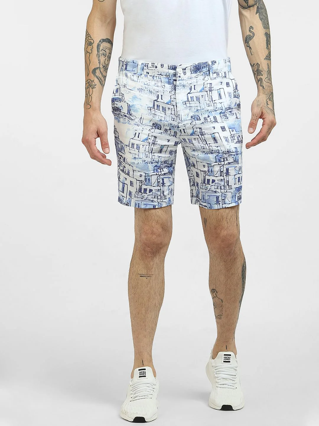White Printed Linen Shorts - Image 2