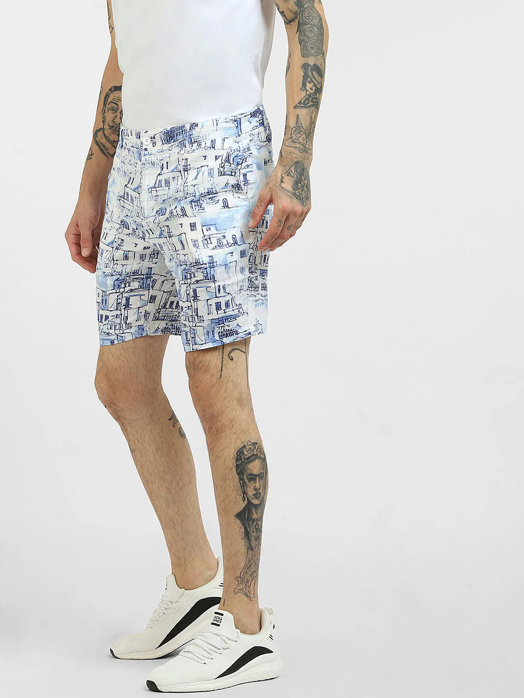 White Printed Linen Shorts - Image 3