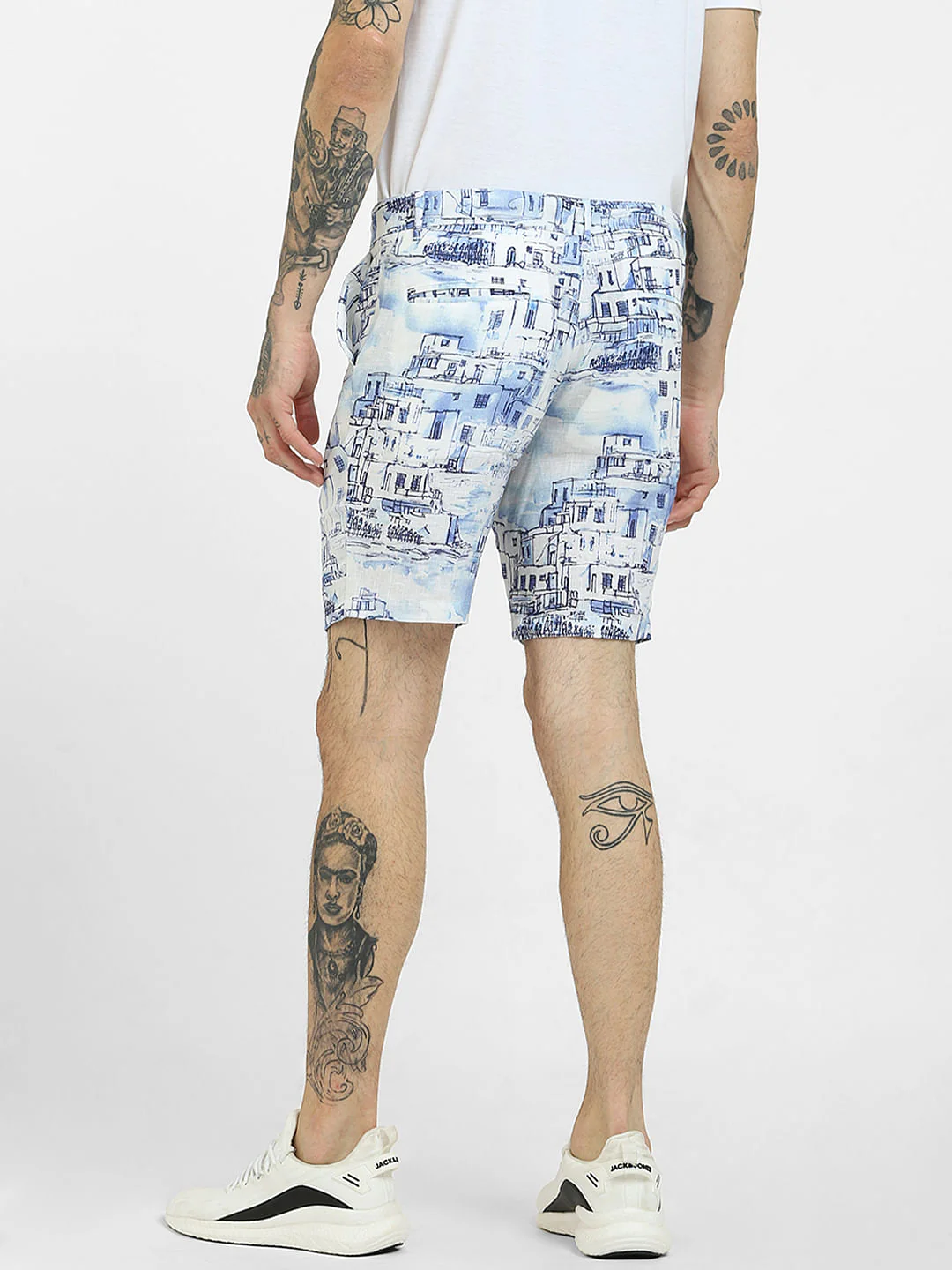 White Printed Linen Shorts - Image 4