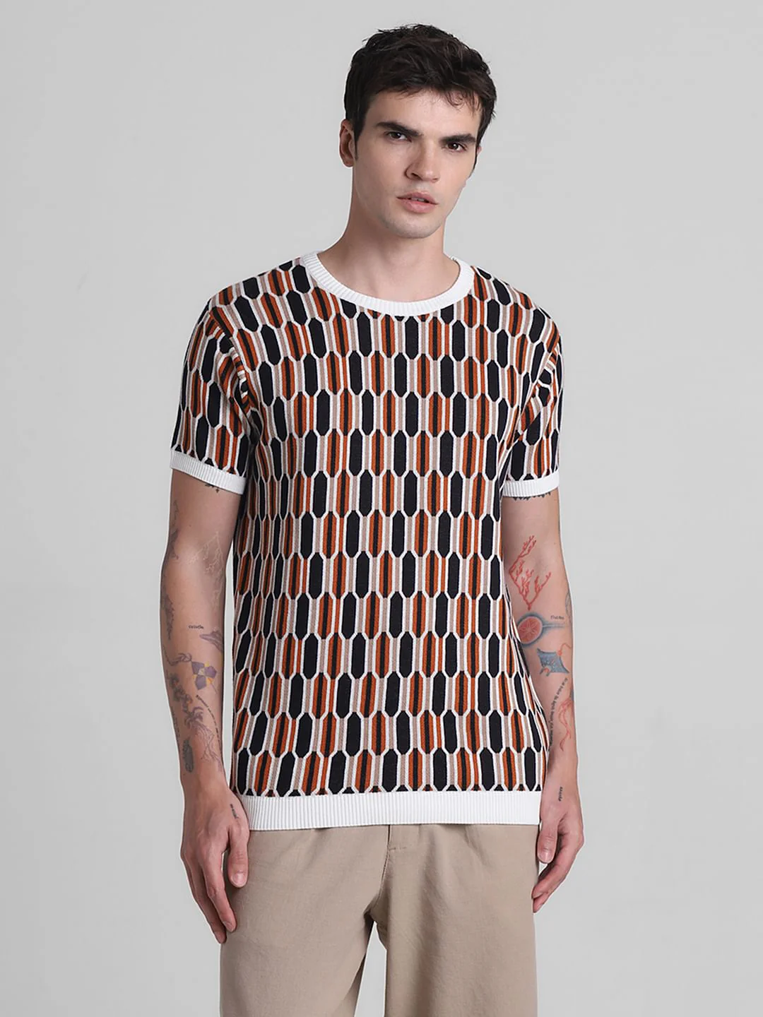 Brown Printed Jacquard T-shirt - Image 2