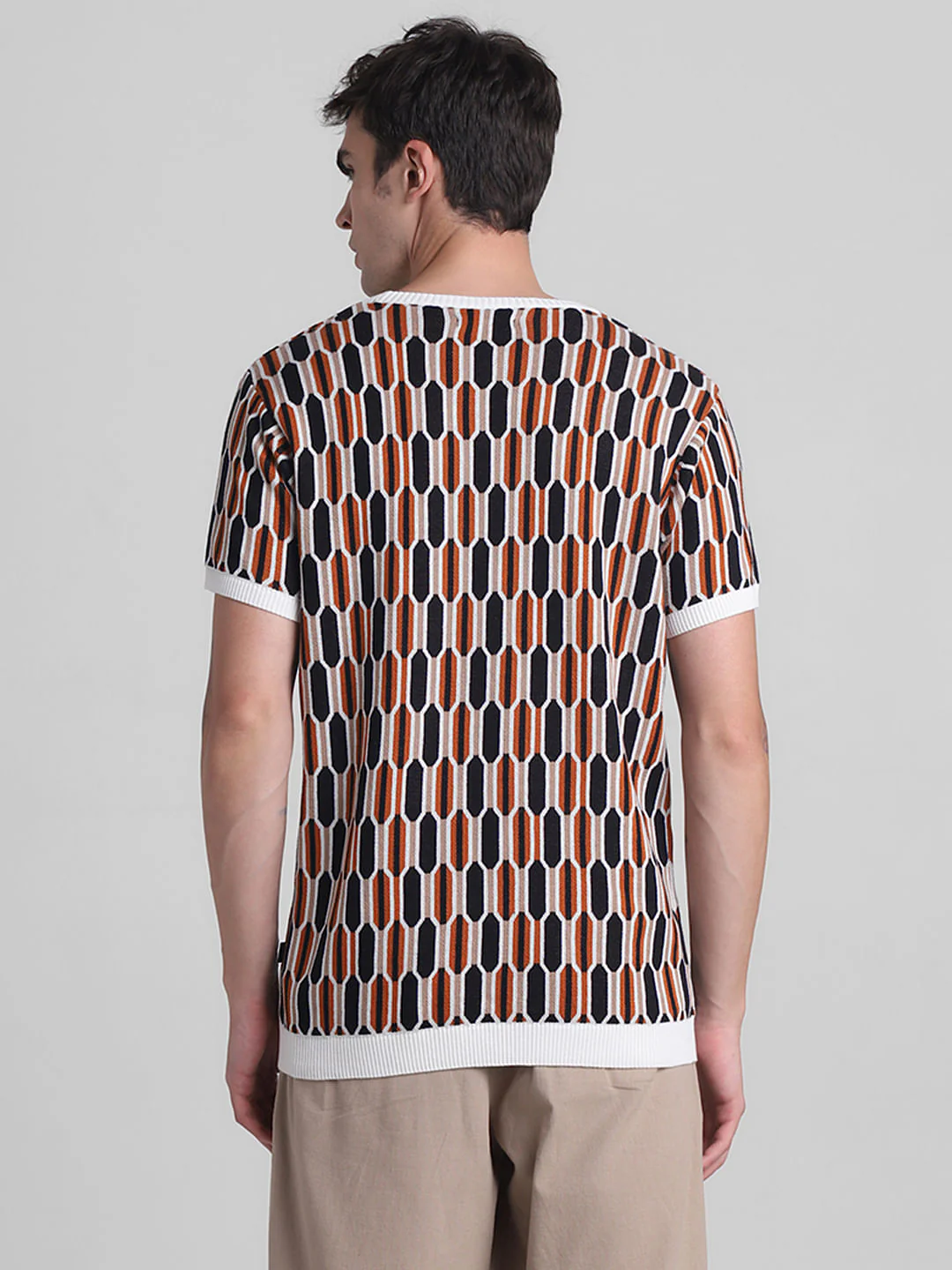 Brown Printed Jacquard T-shirt - Image 4