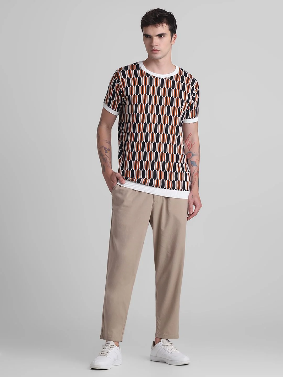 Brown Printed Jacquard T-shirt - Image 6