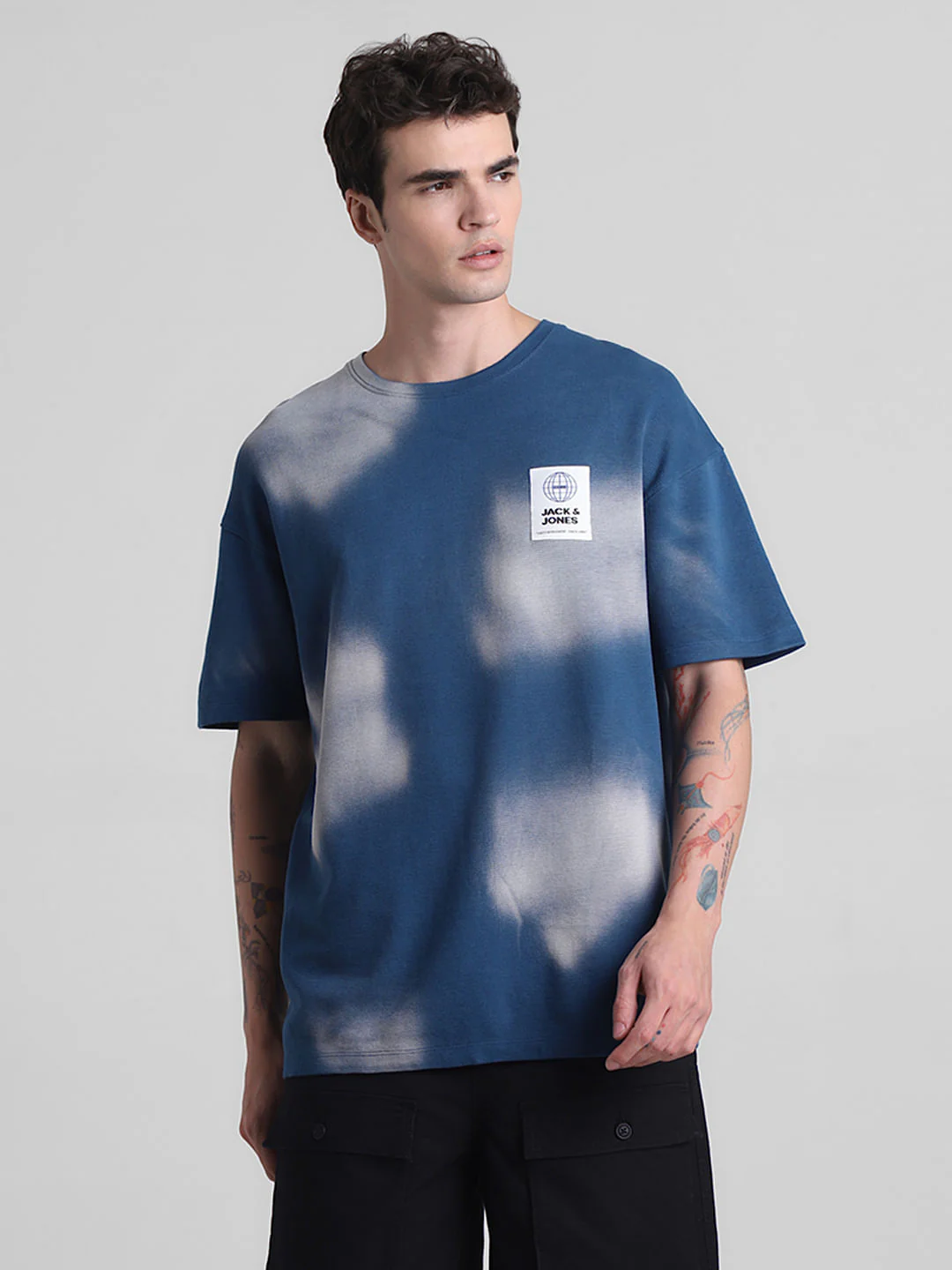 Blue Colourblocked Crew Neck T-shirt - Image 2