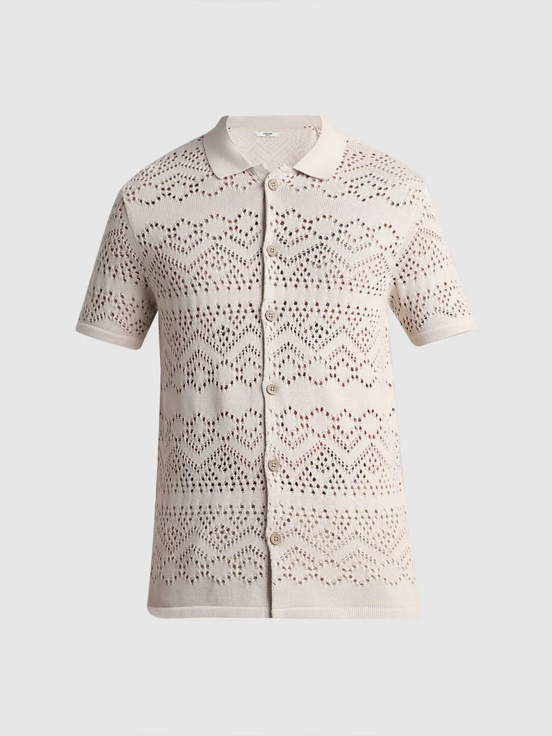 Beige Jacquard Cotton Polo T-shirt - Image 7