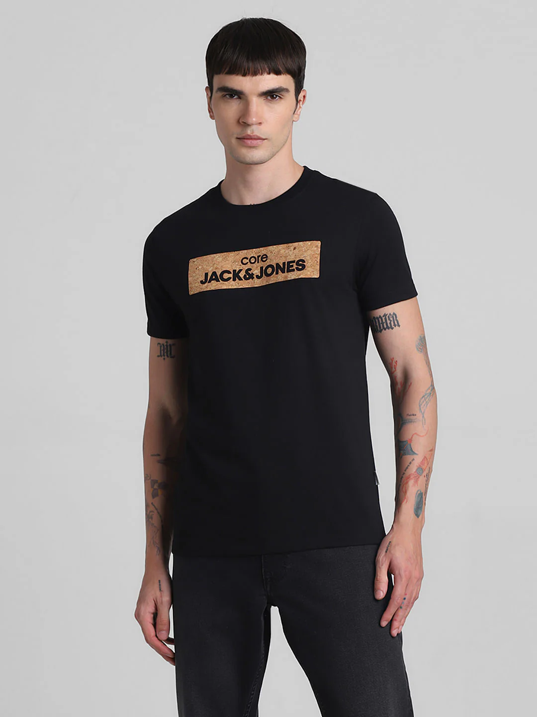 Black Printed Crew Neck T-shirt - Image 2
