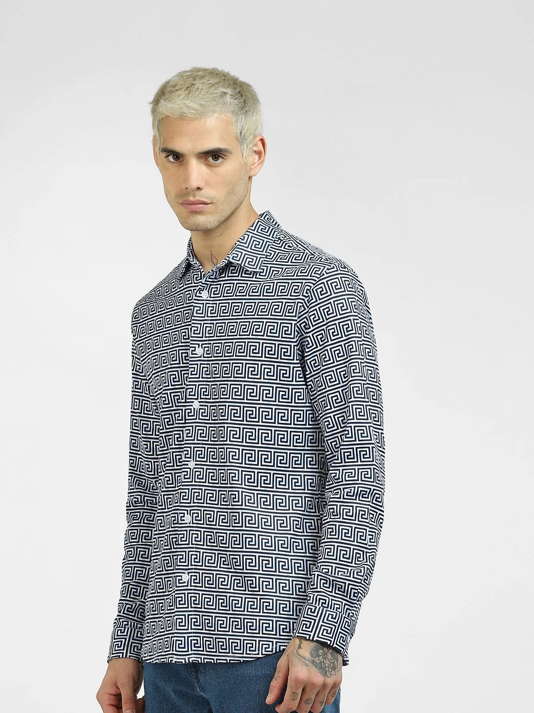 Blue Printed Full Sleeves Shirt - Image 3