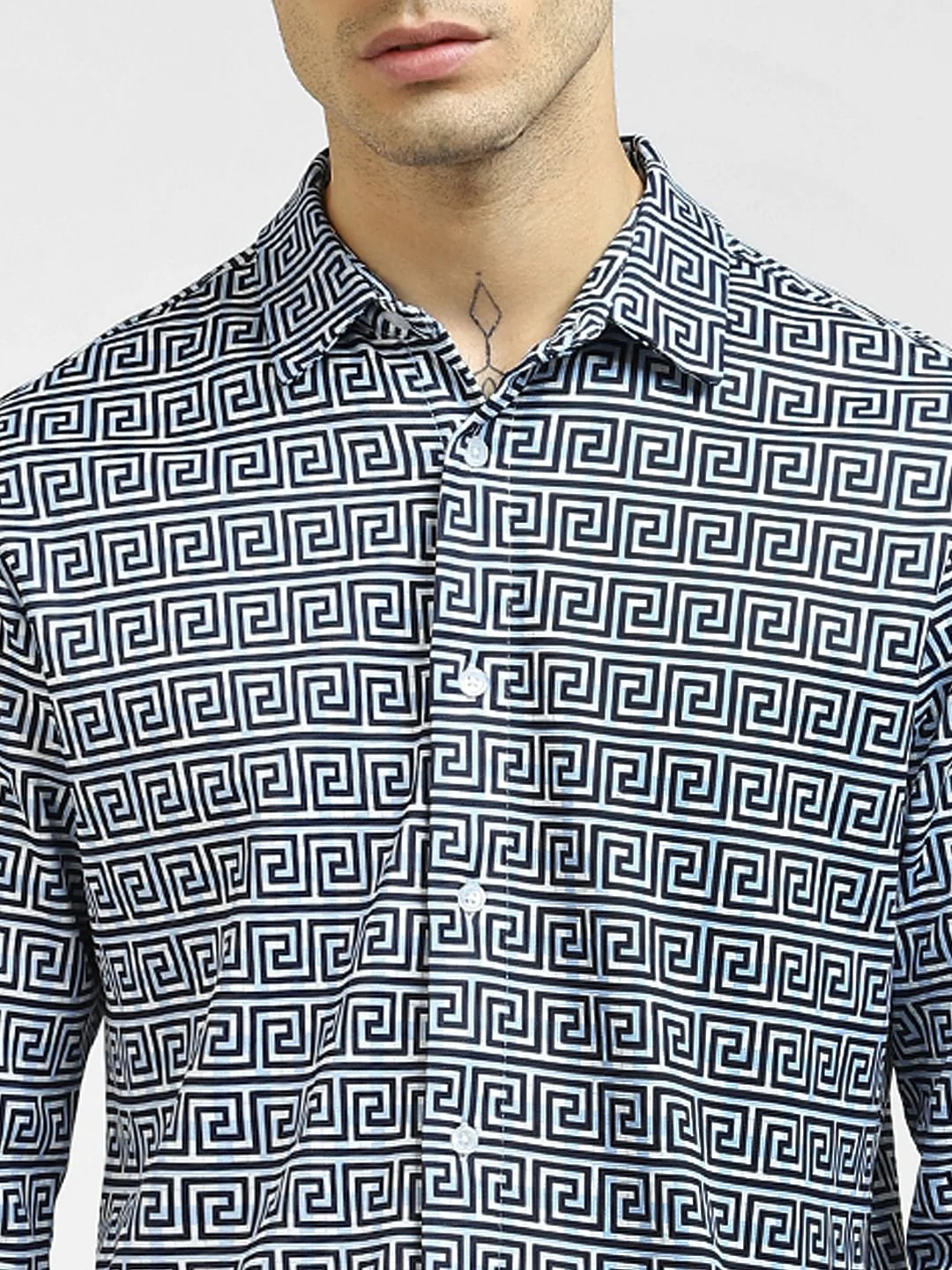 Blue Printed Full Sleeves Shirt - Image 5
