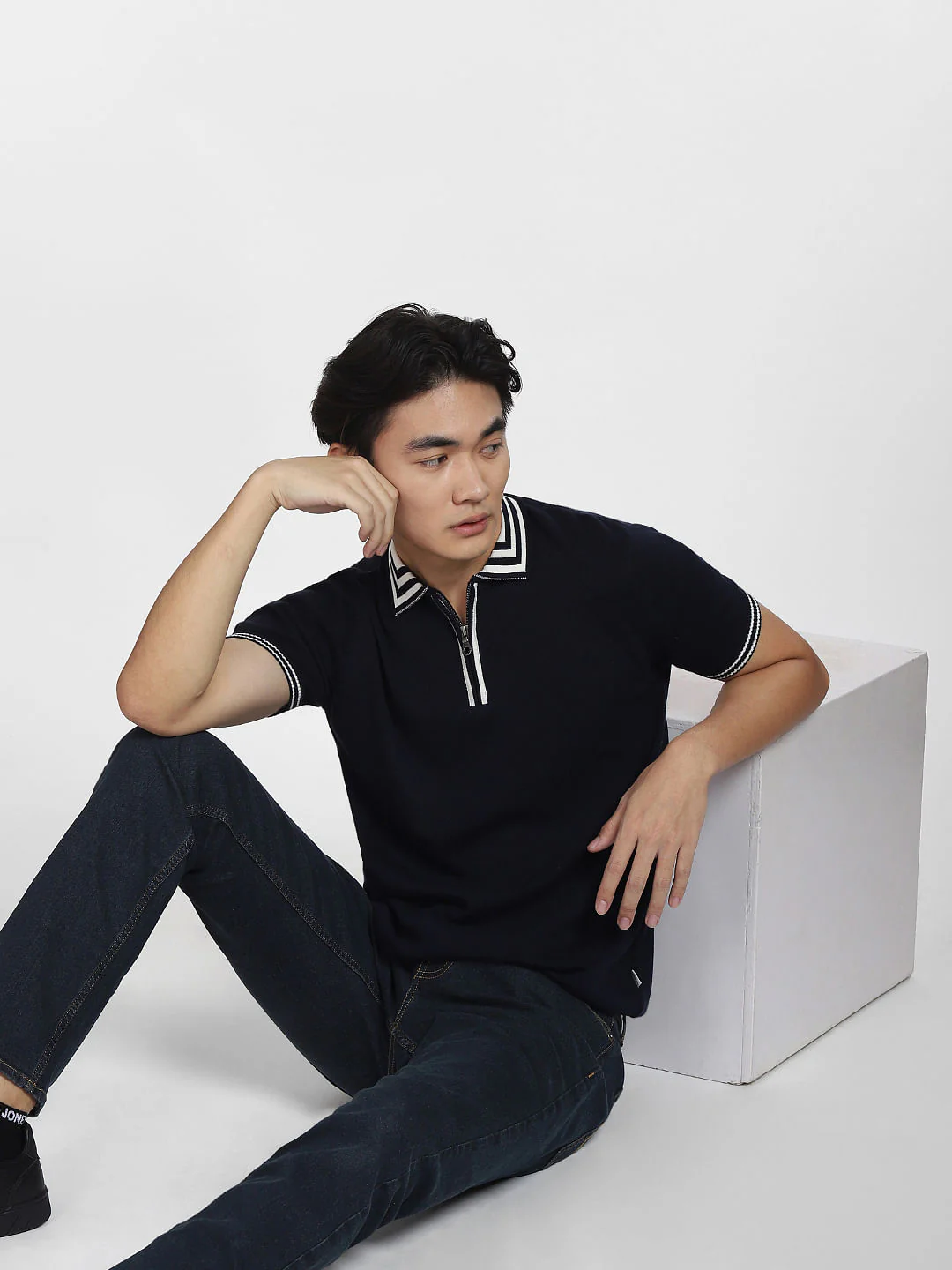 Navy Blue Knit Polo T-shirt
