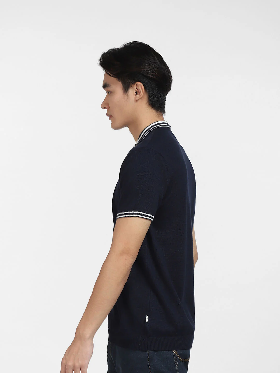 Navy Blue Knit Polo T-shirt - Image 3