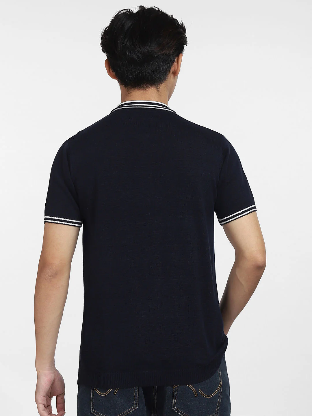 Navy Blue Knit Polo T-shirt - Image 4