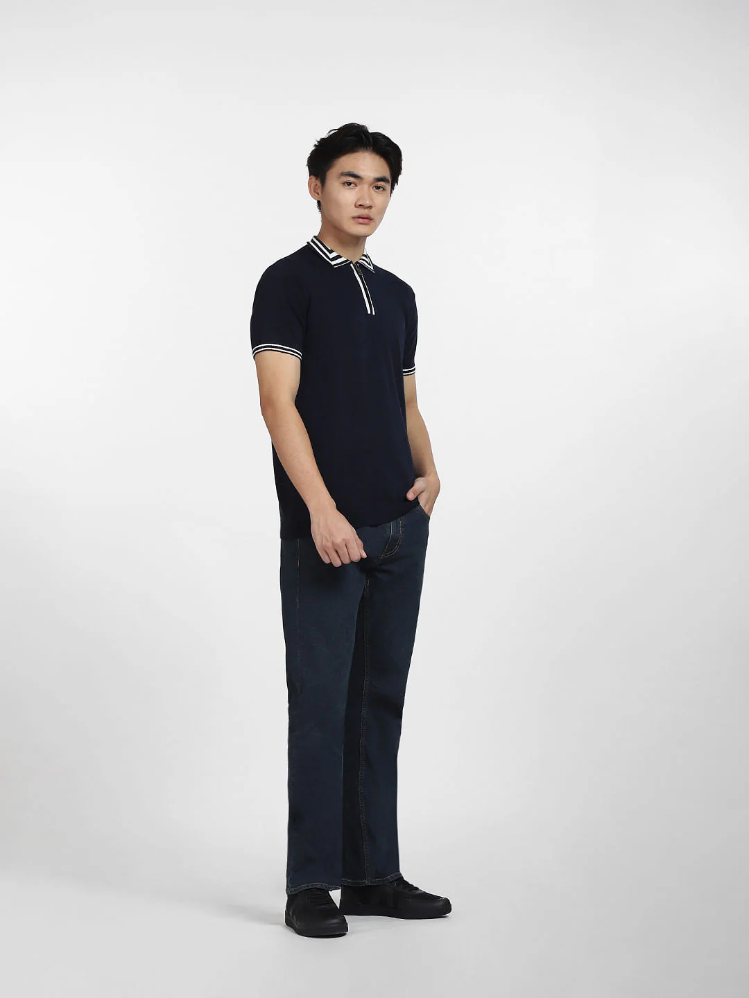 Navy Blue Knit Polo T-shirt - Image 6
