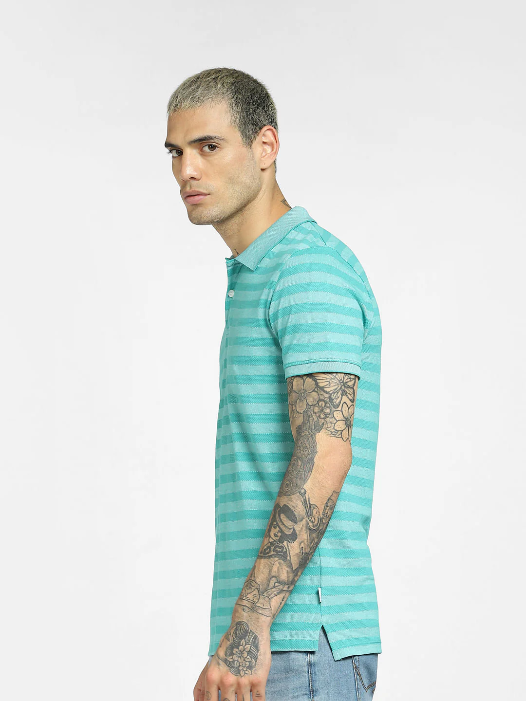 Green Striped Polo Neck T-shirt - Image 3