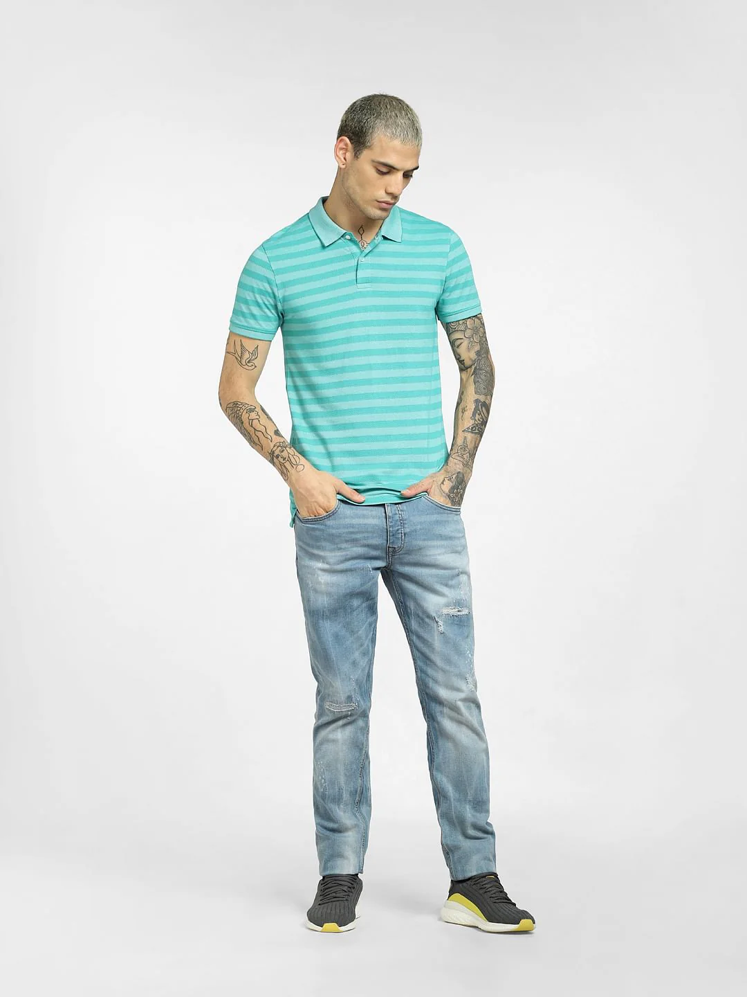Green Striped Polo Neck T-shirt - Image 6