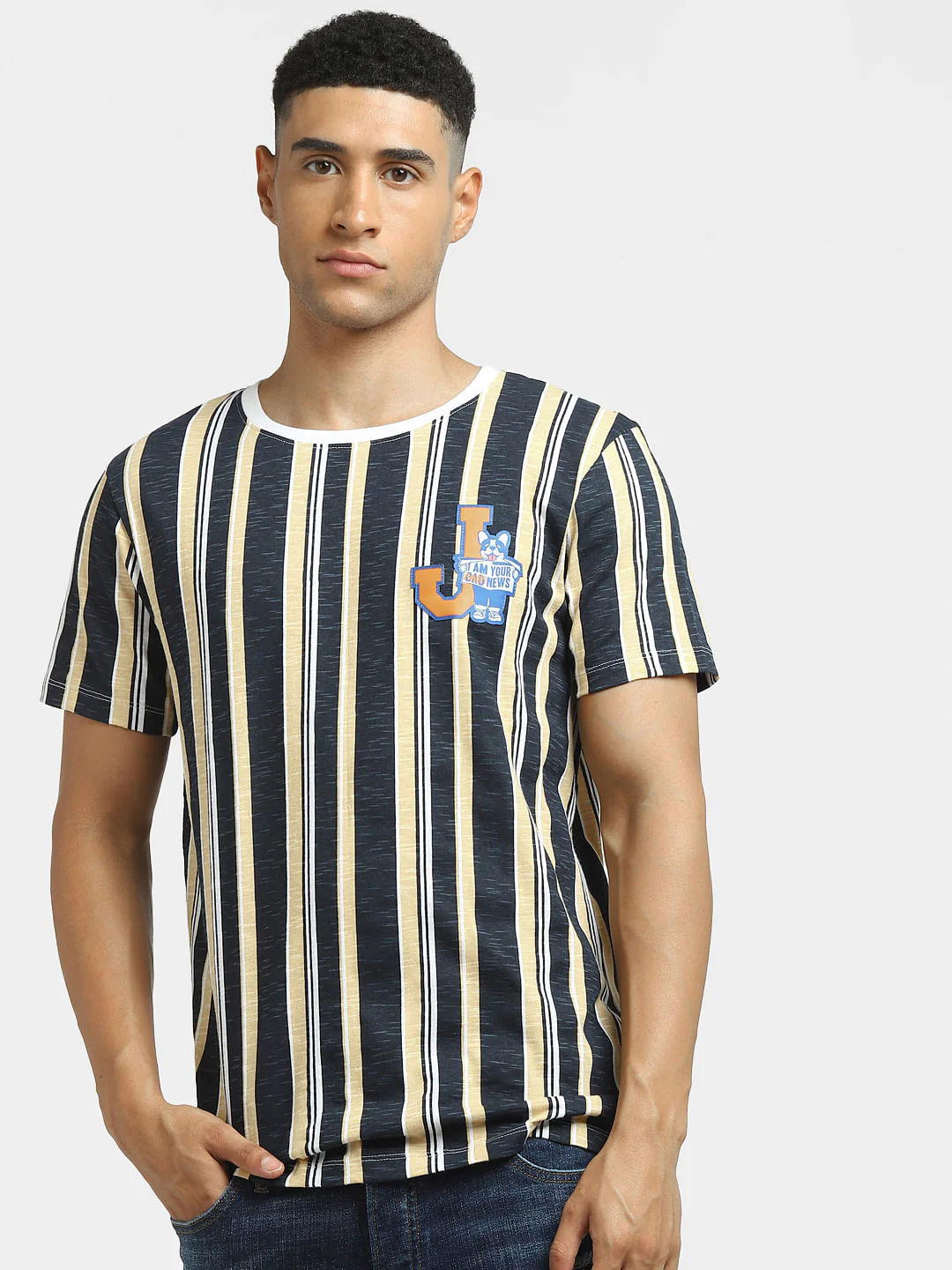 Blue Striped Crew Neck T-shirt - Image 2