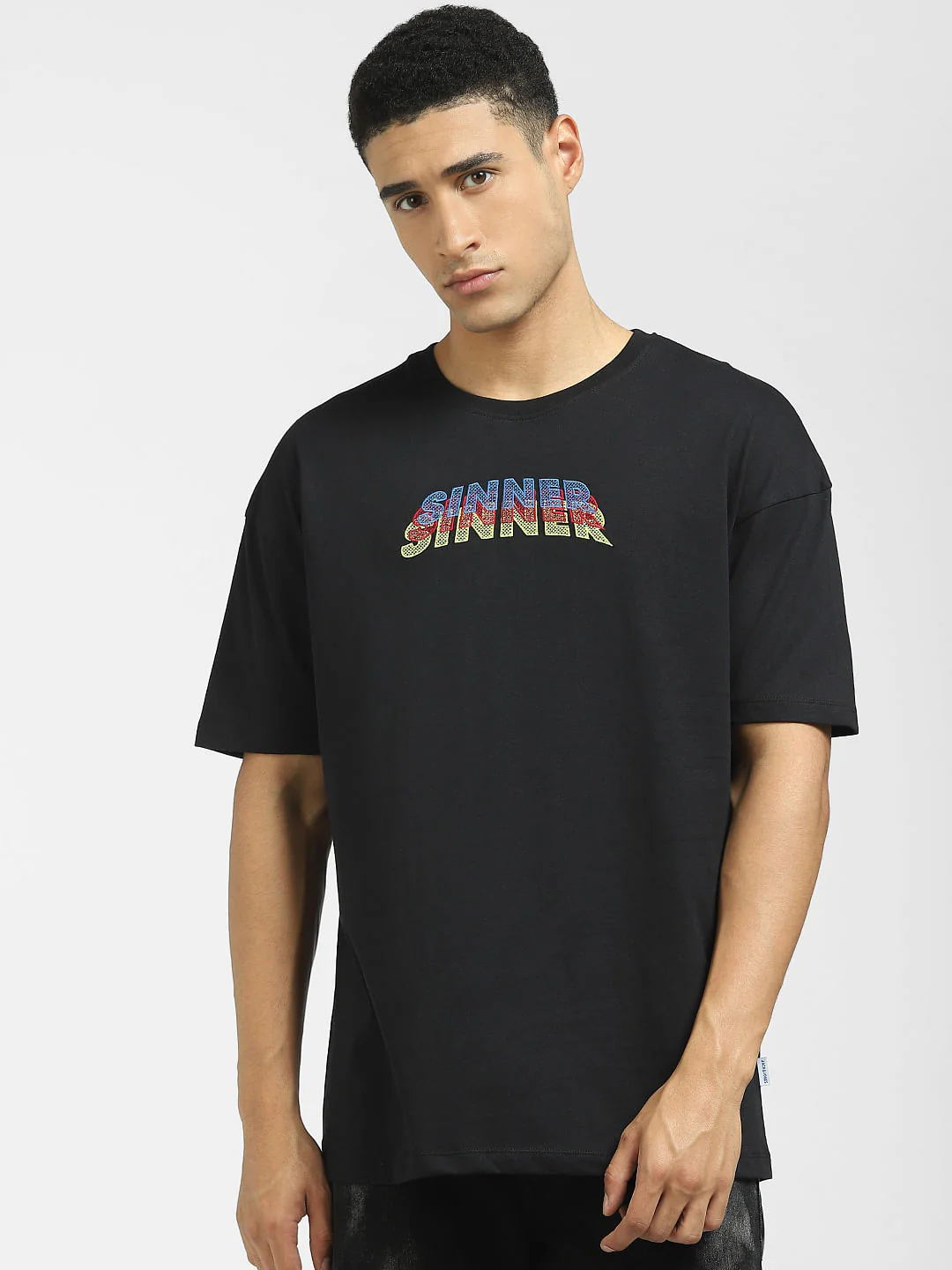 Black Graphic Print Crew Neck T-shirt - Image 2