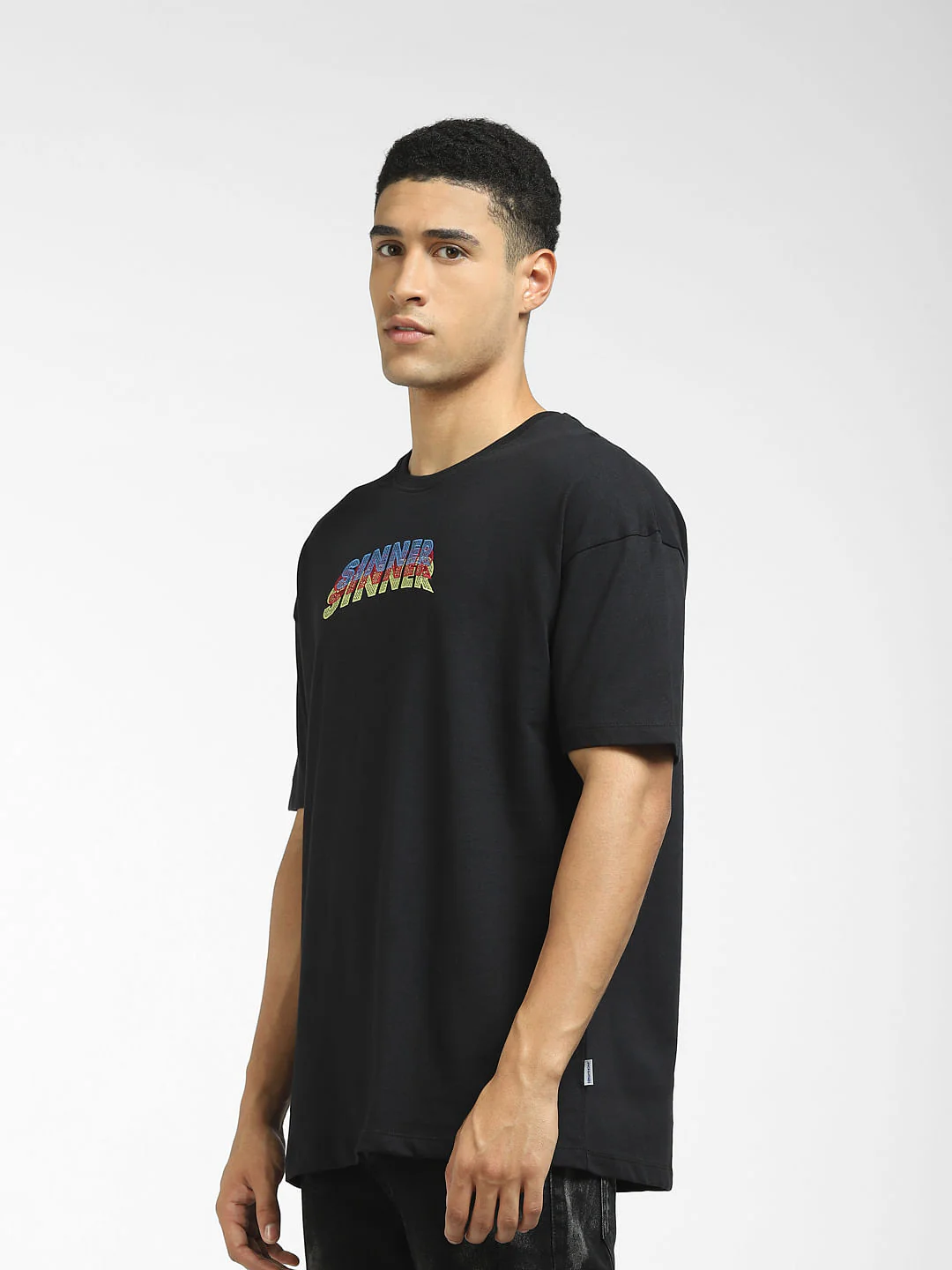 Black Graphic Print Crew Neck T-shirt - Image 3