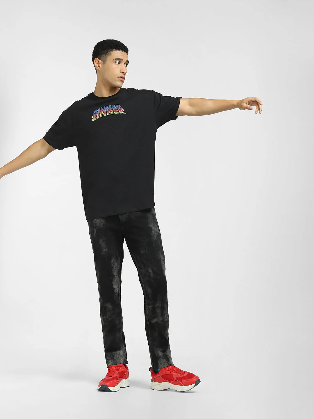 Black Graphic Print Crew Neck T-shirt - Image 6