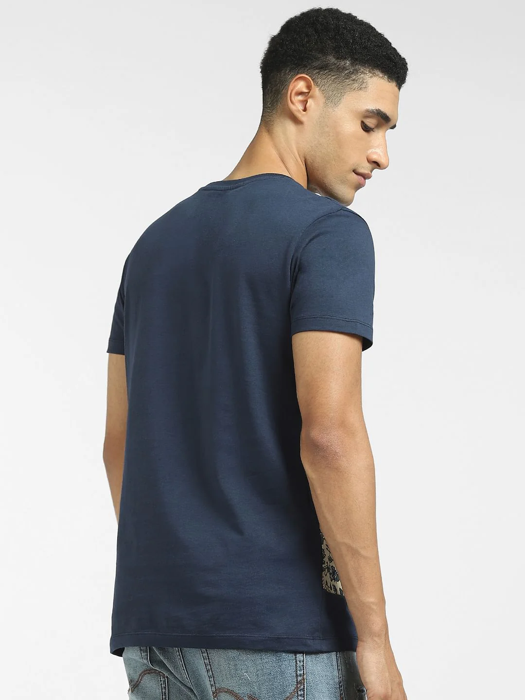 Blue Graphic Print Crew Neck T-shirt - Image 4