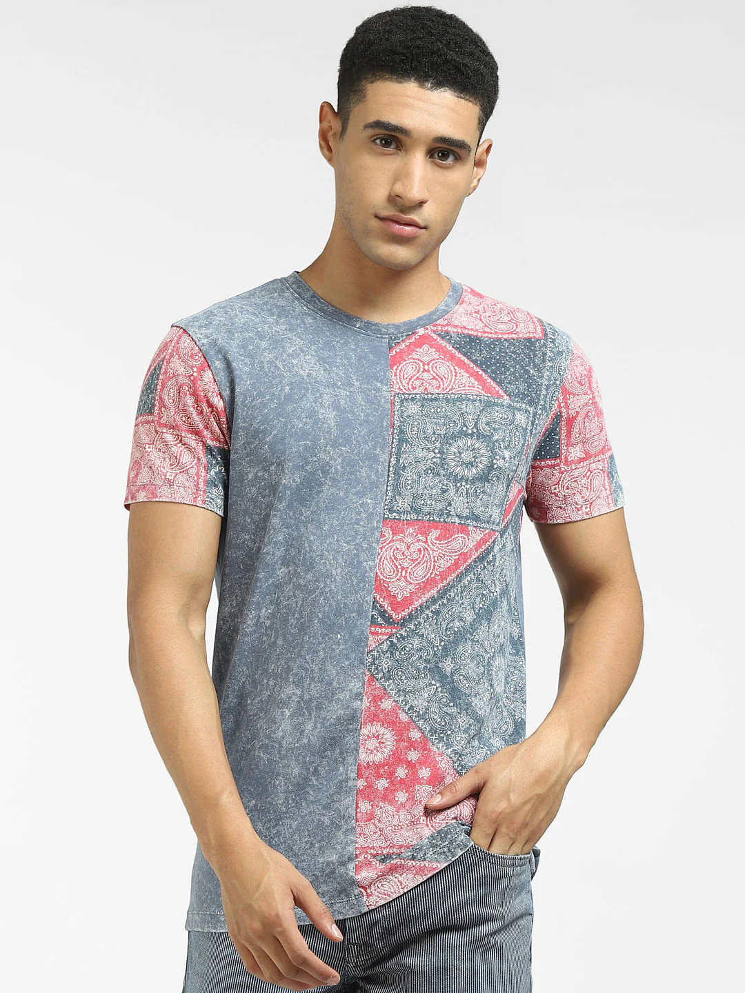 Blue Graphic Print Crew Neck T-shirt - Image 2