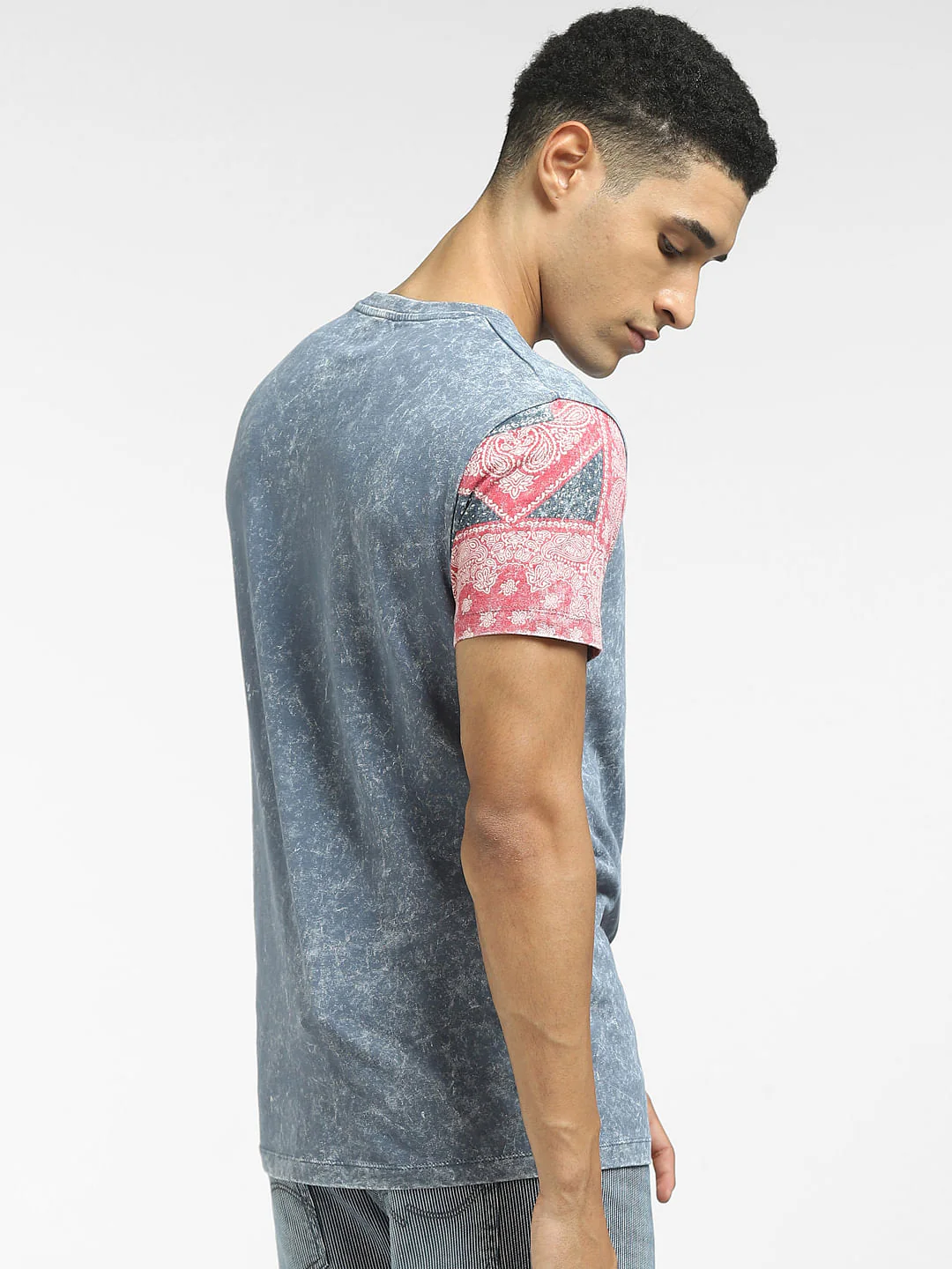 Blue Graphic Print Crew Neck T-shirt - Image 4
