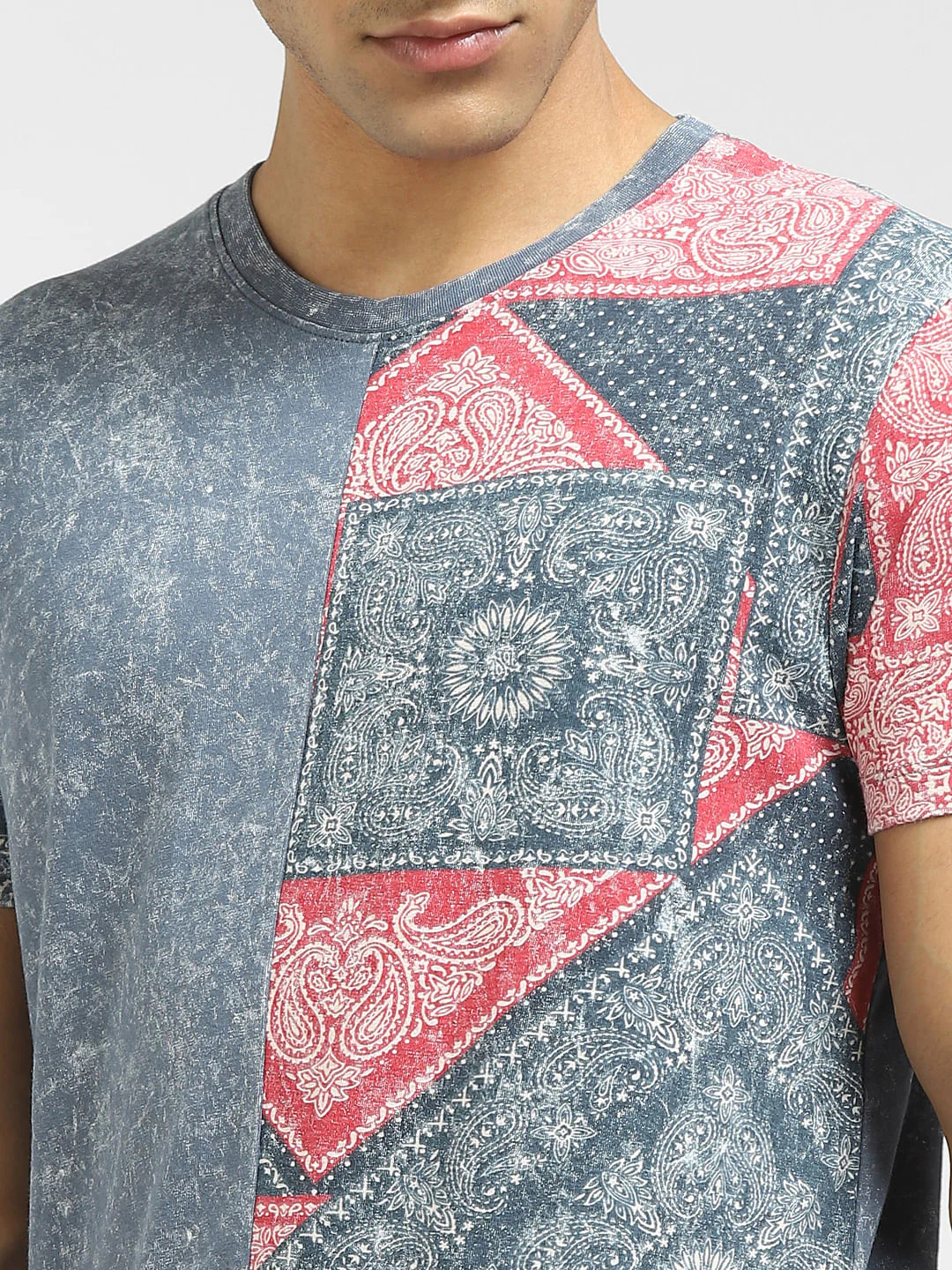 Blue Graphic Print Crew Neck T-shirt - Image 5