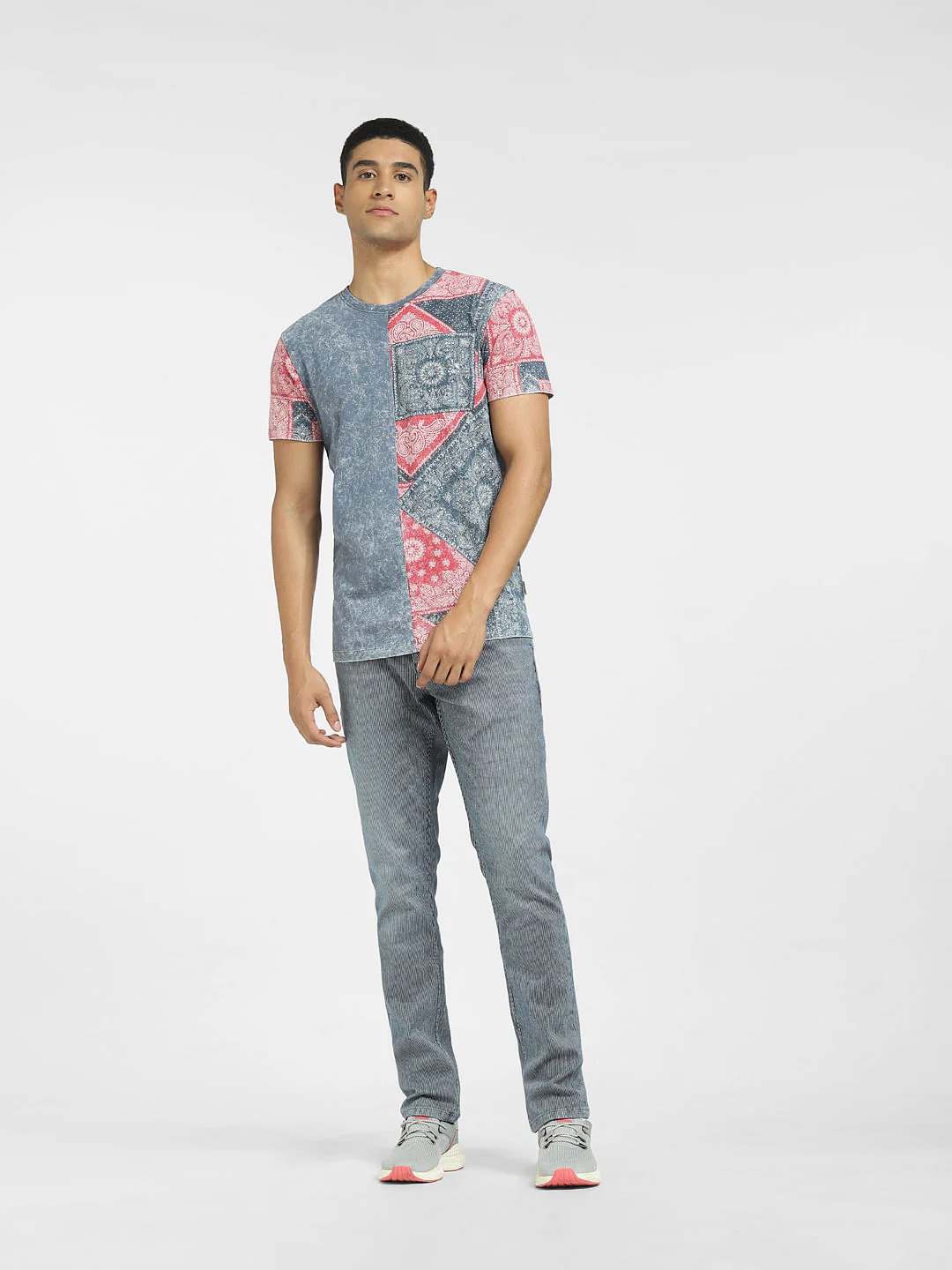 Blue Graphic Print Crew Neck T-shirt - Image 6