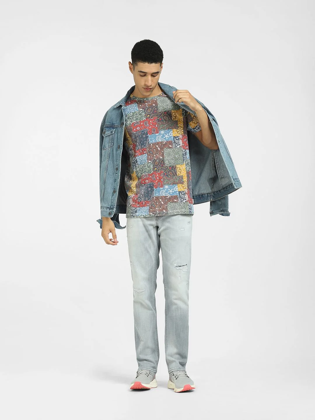 Multi-Colour Graphic Print Crew Neck T-shirt