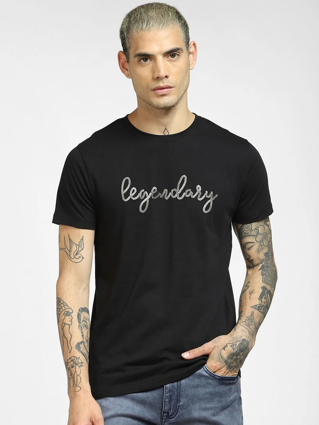 Black Embellished Print T-shirt - Image 2